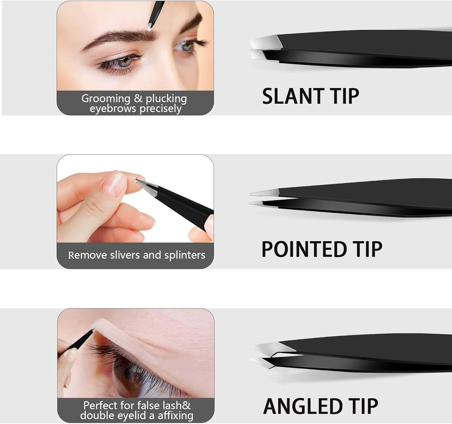 ست موچین HAIIDOAK، موچین های حرفه ای استیل ضد زنگ برای ابرو، دقت عالی برای موهای صورت، برداشتن خرده ها و موهای زیر پوستی (3 عدد / 3.8 اینچ، مشکی)