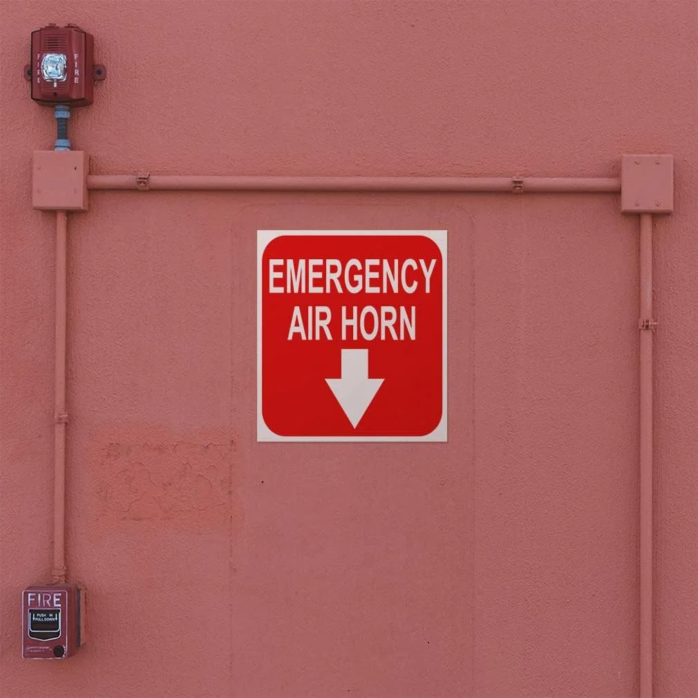 برچسب های صنعتی Fastasticdeals، استیکرهای مربعی وینیل، علامت بوق هوای اضطراری، خروجی آتش نشانی و علامت ایمنی صنعتی اضطراری، فقط طراحی برچسب 10x10 اینچ