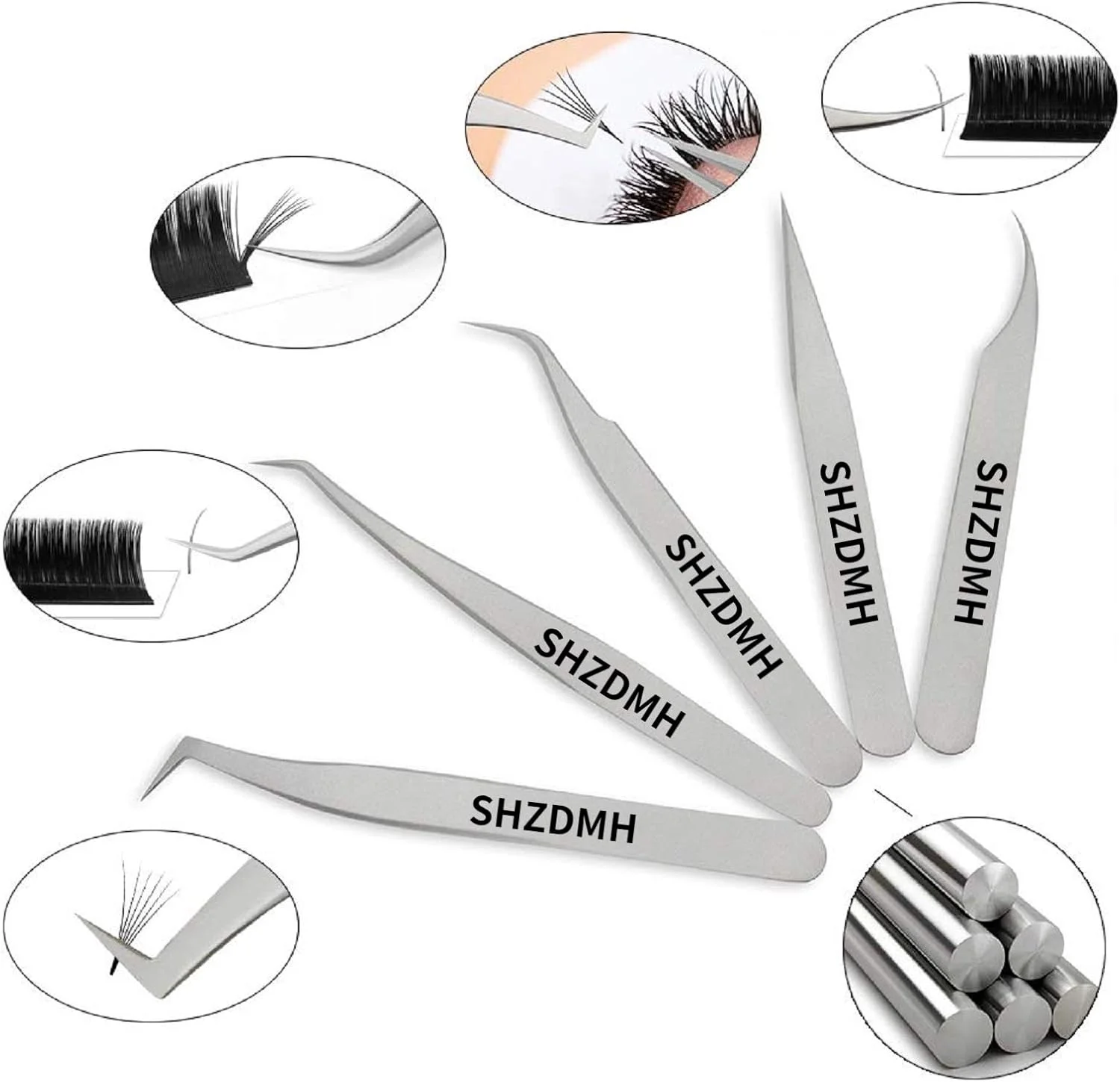 ست موچین اکستنشن مژه SHZDMH، ابزار اپلیکاتور مژه، موچین های نوک تیز خمیده و مستقیم برای اکستنشن مژه ست موچین اکستنشن مژه SHZDMH، ابزار اپلیکاتور مژه، موچین های نوک تیز خمیده و مستقیم برای اکستنشن مژه