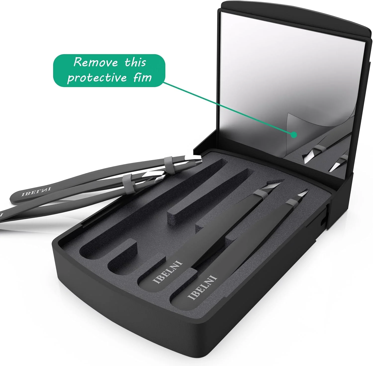 ست موچین IBELNI با جعبه آینه دار - موچین برای آقایان، موچین برای موهای صورت بانوان، ست موچین برای موهای ظریف، کندن موهای زیرپوستی، کیت موچین مسافرتی با آینه (مشکی) ست موچین IBELNI با جعبه آینه دار - موچین برای آقایان، موچین برای موهای صورت بانوان، ست موچین برای موهای ظریف، کندن موهای زیرپوستی، کیت موچین مسافرتی با آینه (مشکی)