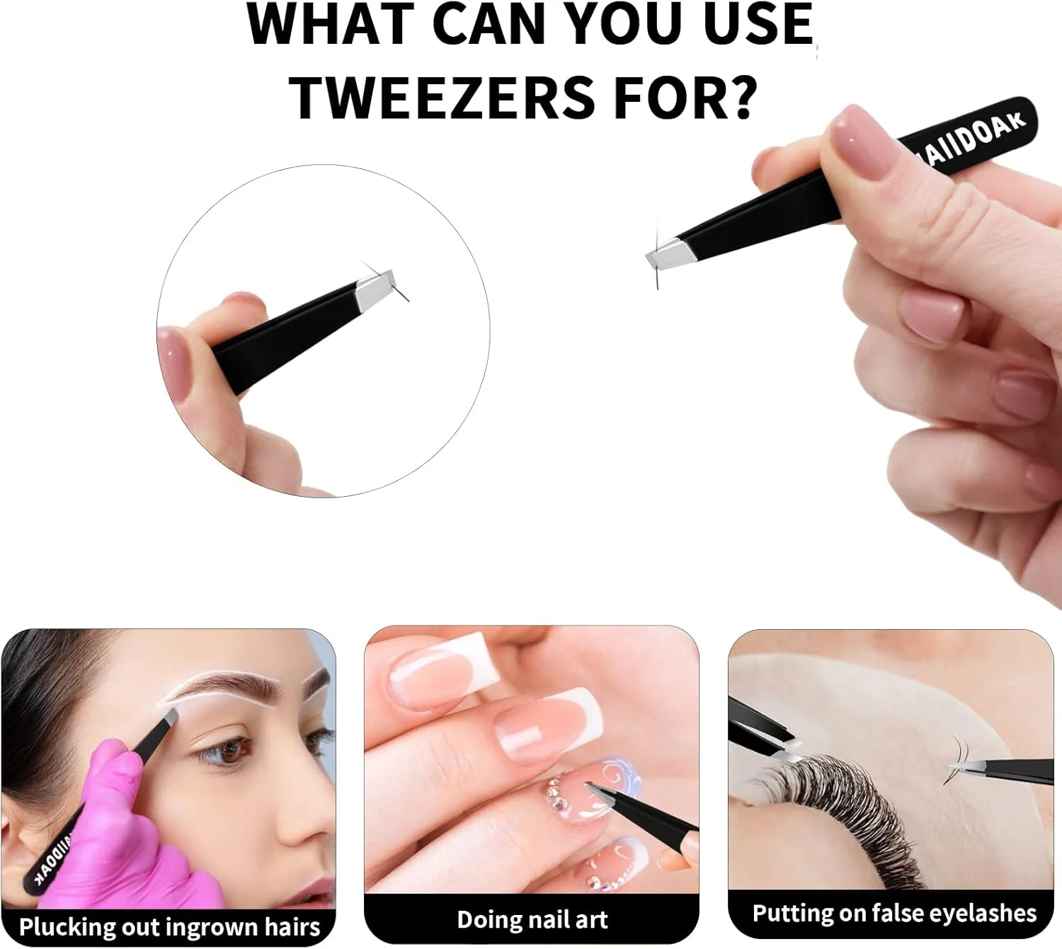 ست موچین HAIIDOAK، موچین های حرفه ای استیل ضد زنگ برای ابرو، دقت عالی برای موهای صورت، برداشتن خرده ها و موهای زیر پوستی (3 عدد / 3.8 اینچ، مشکی)