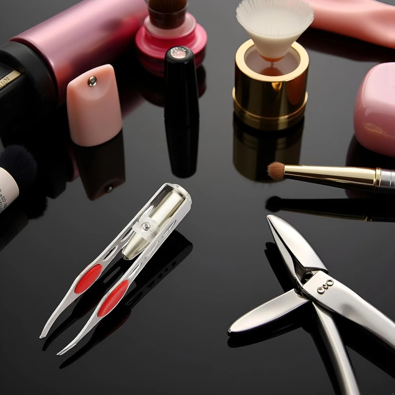 موچین نقره ای با چراغ LED برای اصلاح مو، ابزار آرایش، موچین ابرو و مژه، اصلاح کننده مژه، اصلاح کننده گرد، ابزار ابرو، موچین مو، موچین برای موهای زیر پوستی، موچین اصلاح مو