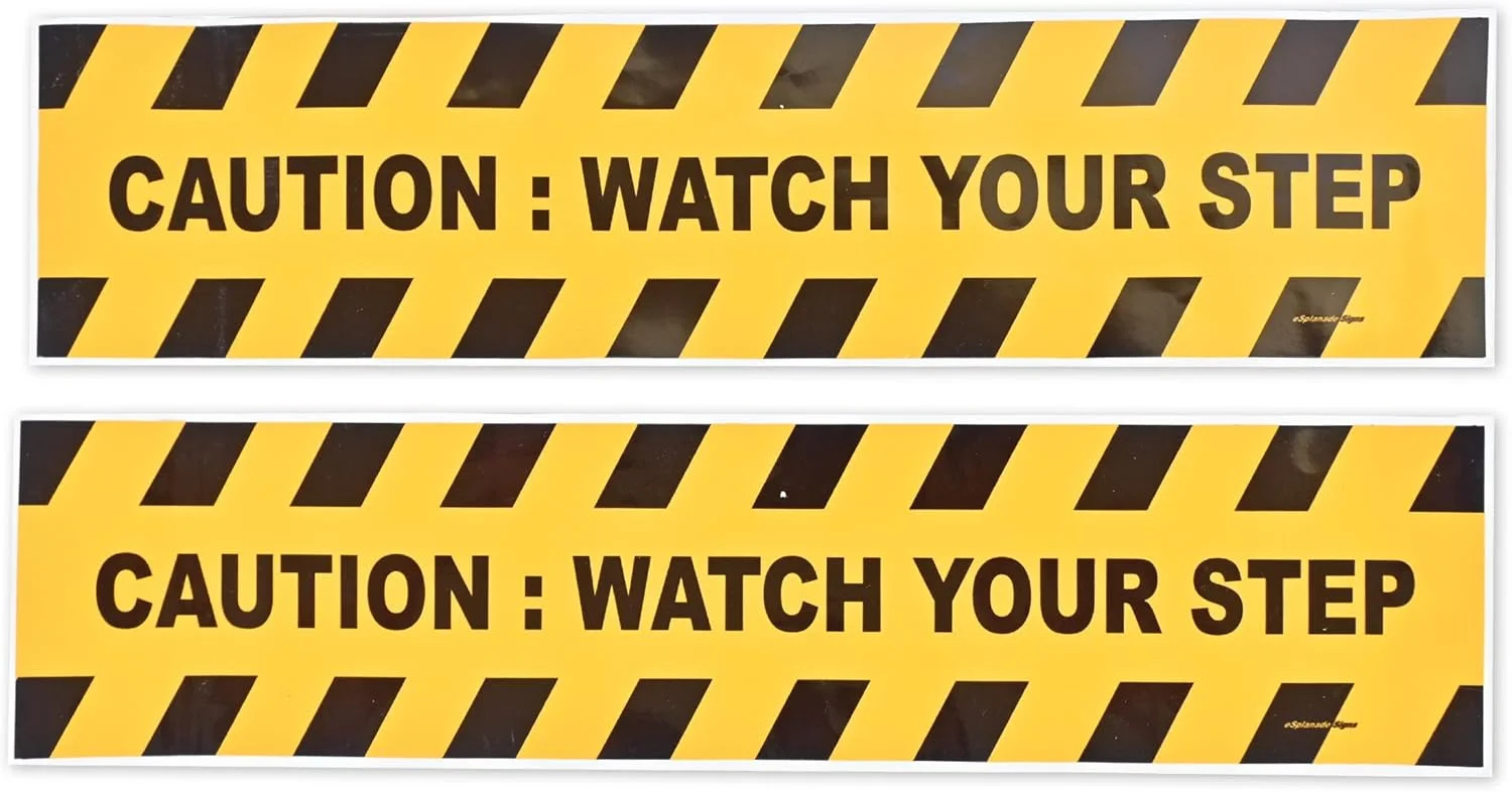 eSplanade بسته 2 عددی 35x8 سانتی متر - برچسب احتیاط مراقب پله باشید - وینیل خود چسب پشت