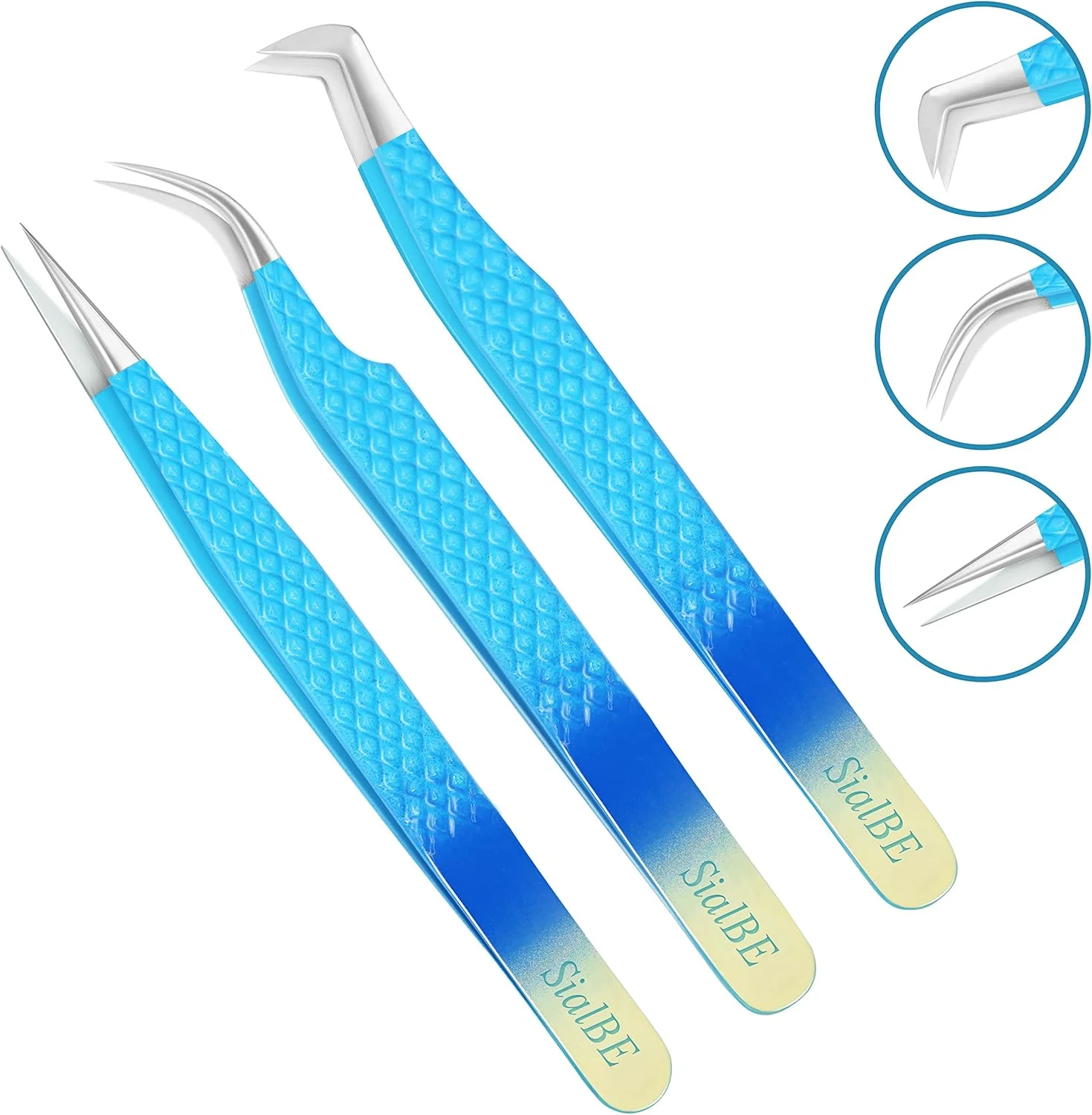 موچین اکستنشن مژه SialBE - ست 3 عددی موچین مژه با دسته الماسی برای اکستنشن مژه - موچین مژه صاف، خمیده و L شکل، موچین اکستنشن مژه با نوک نقره ای موچین اکستنشن مژه SialBE - ست 3 عددی موچین مژه با دسته الماسی برای اکستنشن مژه - موچین مژه صاف، خمیده و L شکل، موچین اکستنشن مژه با نوک نقره ای