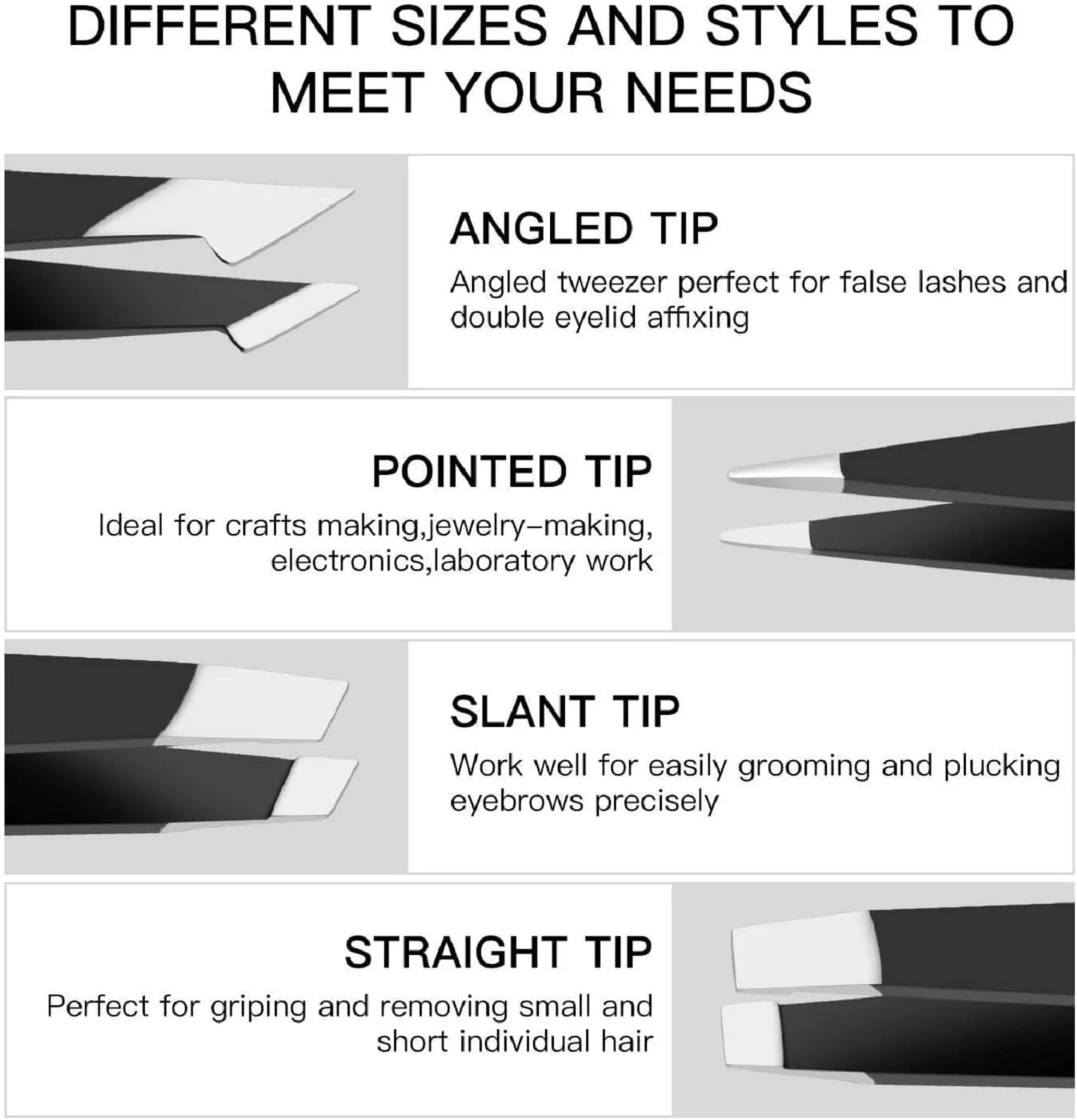 ست موچین استیل ضد زنگ دقیق برای مژه، موهای زیر پوستی و برداشتن اکستنشن مژه