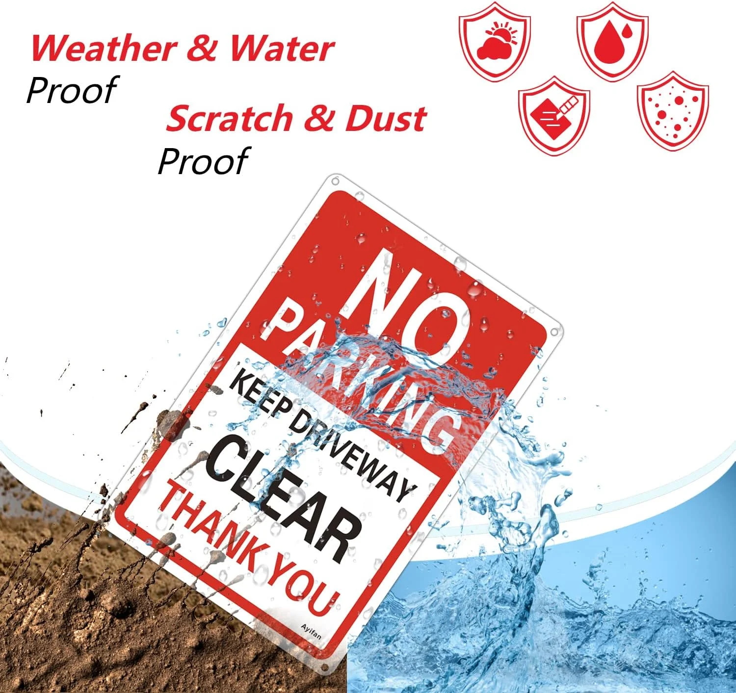 مجموعه 2 عددی تابلوی "پارک ممنوع، مسیر ورودی را باز نگه دارید"، 300mm x 200mm، تابلوهای ایمنی هشدار دهنده فلزی آلومینیومی بازتابنده بزرگ برای استفاده در فضای باز و داخل حیاط، مقاوم در برابر آب و هوا، 6 سوراخ از پیش سوراخ شده برای نصب آسان، قرمز