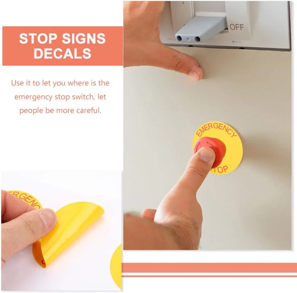 برچسب علامت توقف اضطراری تجهیزات، بسته 10 عددی، برچسب هشدار احتیاطی اضطراری، برچسب ایمنی علامت توقف اضطراری