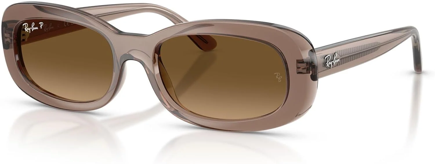 عینک آفتابی زنانه ری-بن مدل RB2221 Ritual با فریم بیضی، بژ شفاف/قهوه ای گرادیان پلاریزه، سایز 53 میلی متر