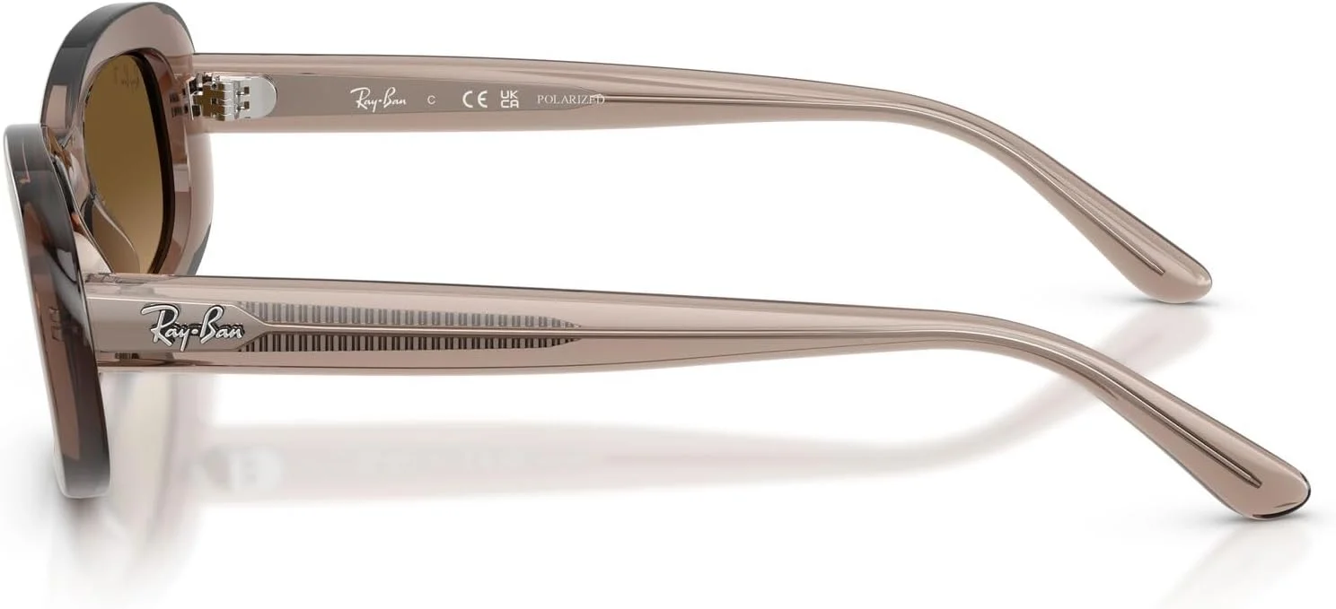 عینک آفتابی زنانه ری-بن مدل RB2221 Ritual با فریم بیضی، بژ شفاف/قهوه ای گرادیان پلاریزه، سایز 53 میلی متر