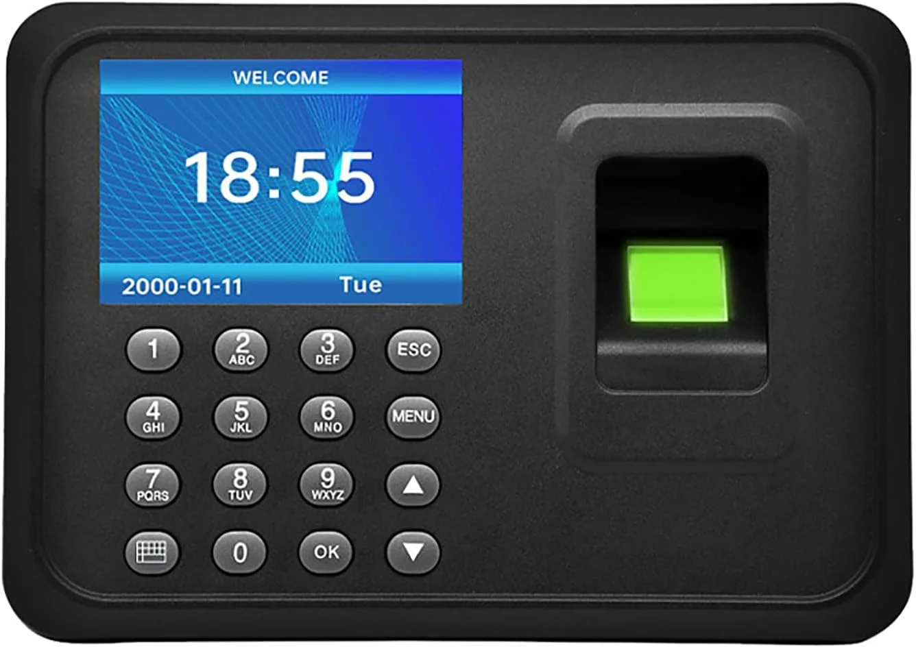 دستگاه حضور و غیاب اثر انگشتی BDJSN، صفحه نمایش رنگی 2.4 اینچی LCD، با قابلیت تنظیم زمان کار، روش ورودی پین یین T9، اعلان صوتی، مناسب برای دفاتر، کارخانه ها، هتل ها