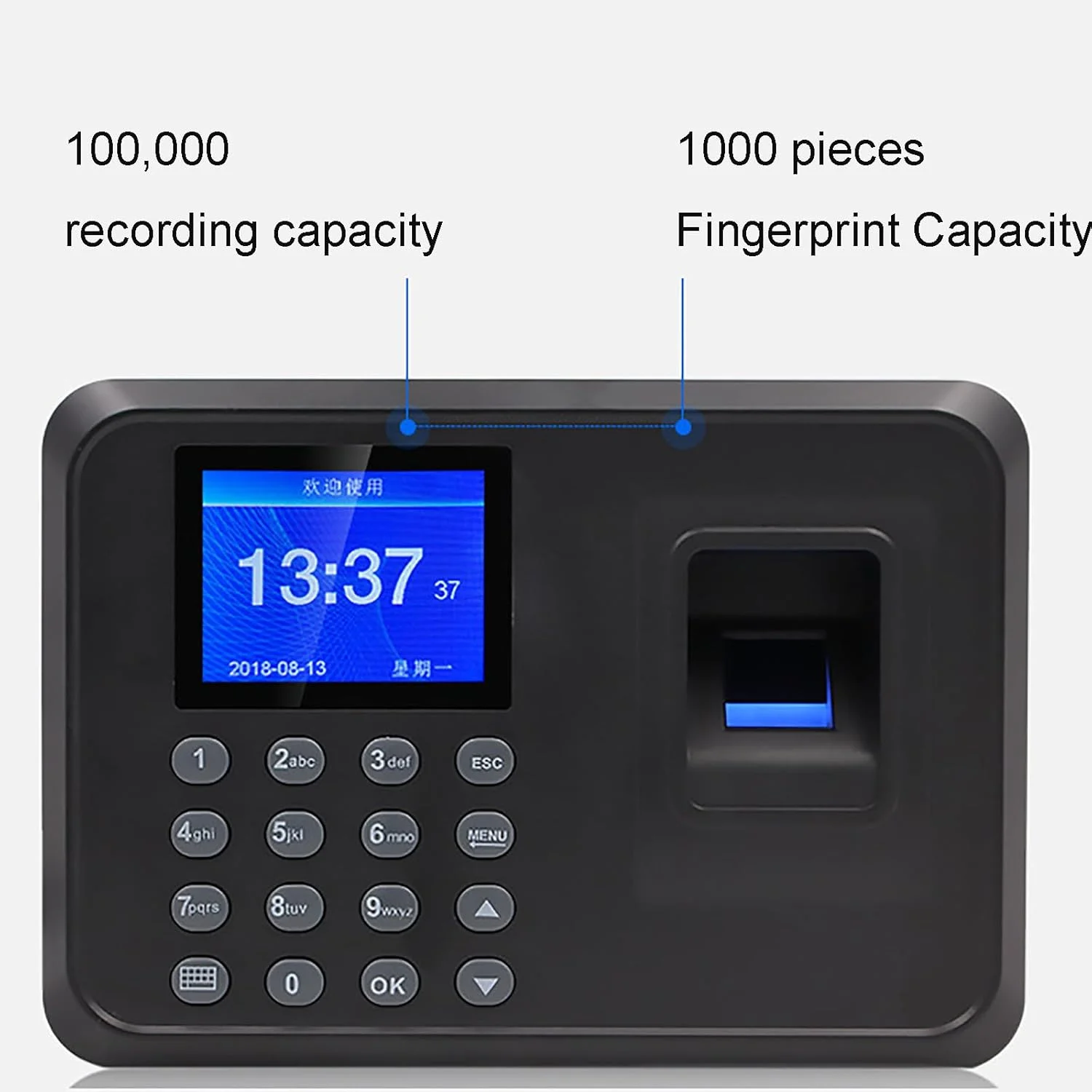 دستگاه حضور و غیاب اثر انگشتی BDJSN، صفحه نمایش رنگی 2.4 اینچی LCD، با قابلیت تنظیم زمان کار، روش ورودی پین یین T9، اعلان صوتی، مناسب برای دفاتر، کارخانه ها، هتل ها