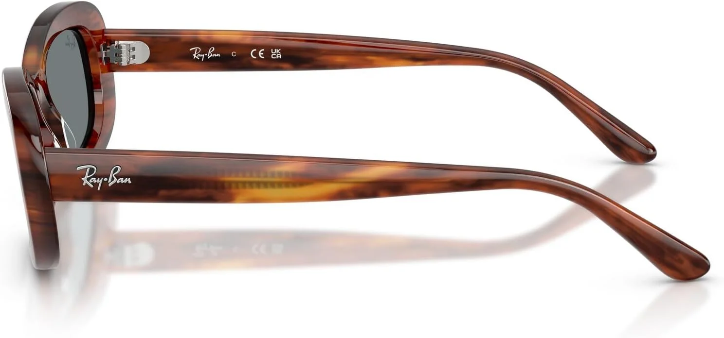 عینک آفتابی زنانه ری بن مدل RB2221 Ritual با فریم بیضی، هاوانای راه راه/آبی، سایز 53 میلی متر