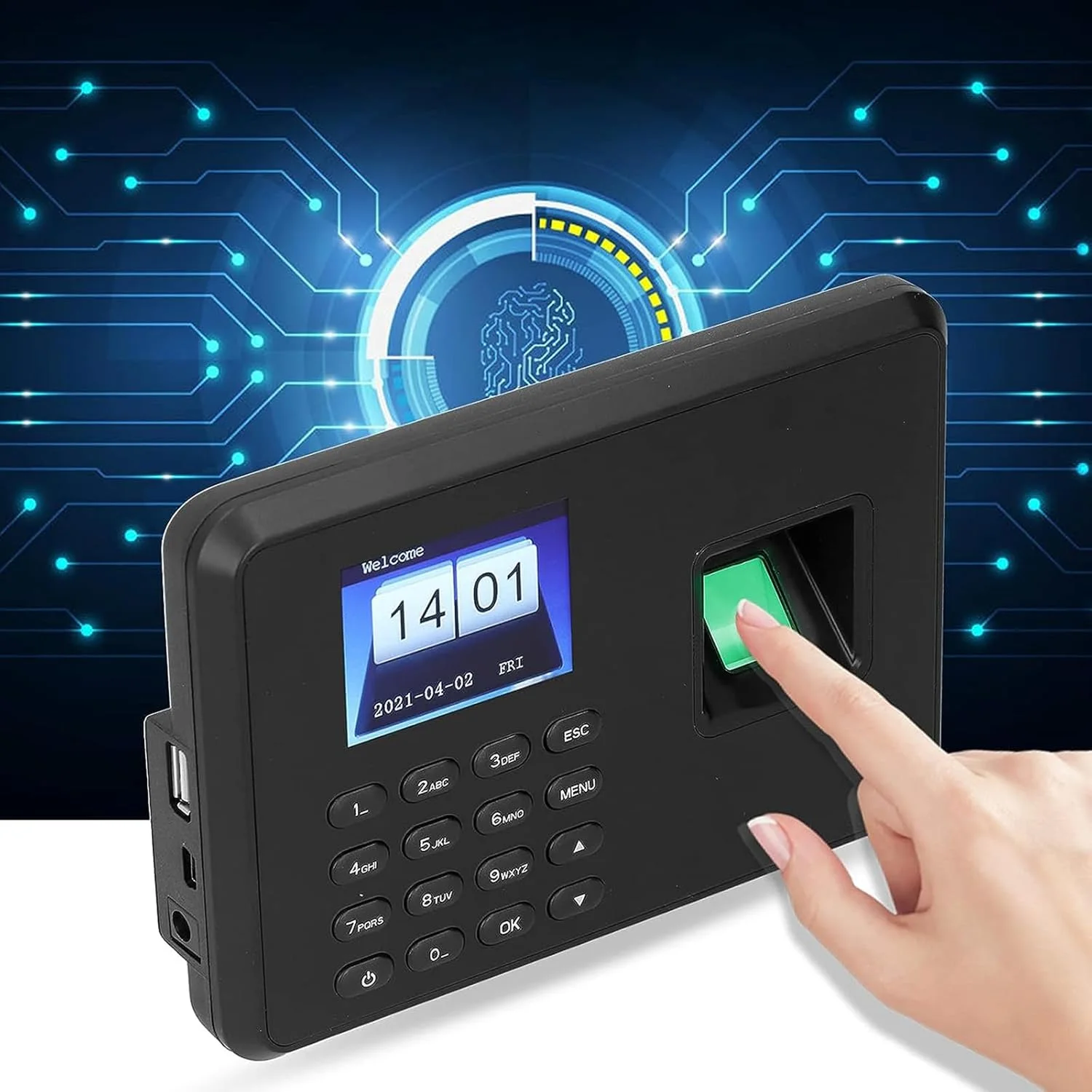 دستگاه حضور و غیاب اثر انگشتی BDJSN، صفحه نمایش رنگی 2.4 اینچی LCD، با قابلیت تنظیم زمان کار، روش ورودی پین یین T9، اعلان صوتی، مناسب برای دفاتر، کارخانه ها، هتل ها