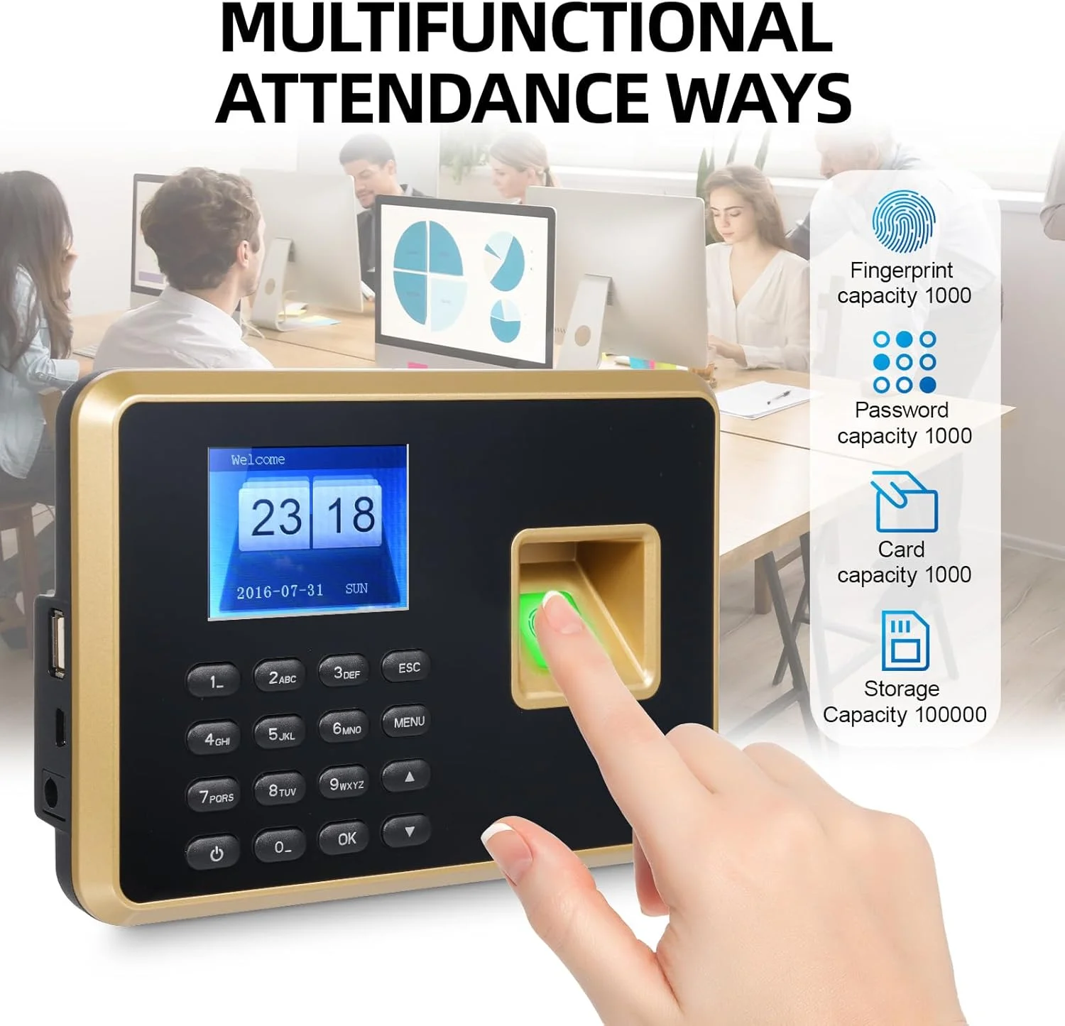 دستگاه حضور و غیاب بیومتریک برای کارکنان، پشتیبانی از ۱۰۰۰ اثر انگشت، ۱۰۰۰ رمز عبور، ۱۰۰۰ کارت شناسایی، سیستم ۵ زبانه، پورت USB، دستگاه مدیریت داده مناسب برای DOOMUN دستگاه حضور و غیاب بیومتریک برای کارکنان، پشتیبانی از ۱۰۰۰ اثر انگشت، ۱۰۰۰ رمز عبور، ۱۰۰۰ کارت شناسایی، سیستم ۵ زبانه، پورت USB، دستگاه مدیریت داده مناسب برای DOOMUN