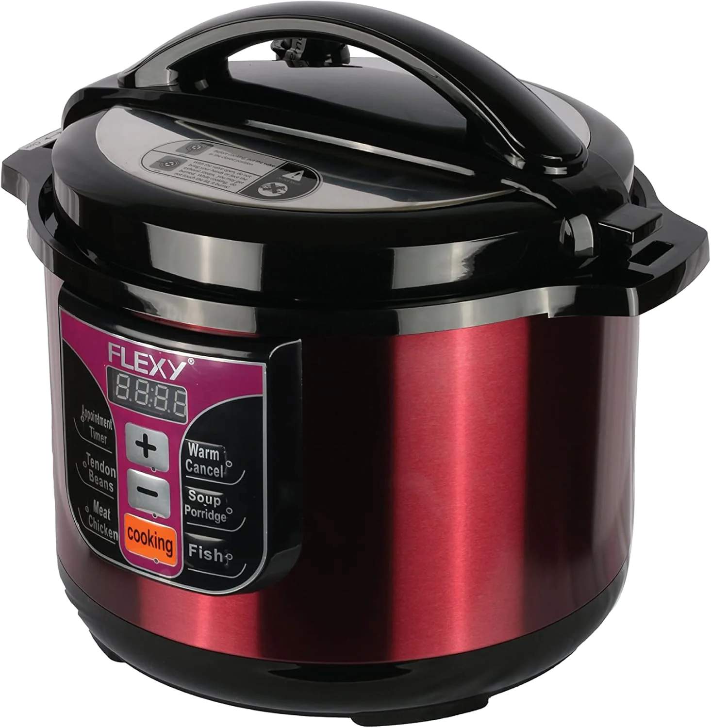 زودپز برقی FLEXY با ظرفیت 8 لیتر - 1350 وات با ویژگی های برنامه هوشمند، نمایشگر LED، چند منظوره (لوبیا، حلیم، سوپ، برنج، مرغ، گوشت و موارد دیگر)