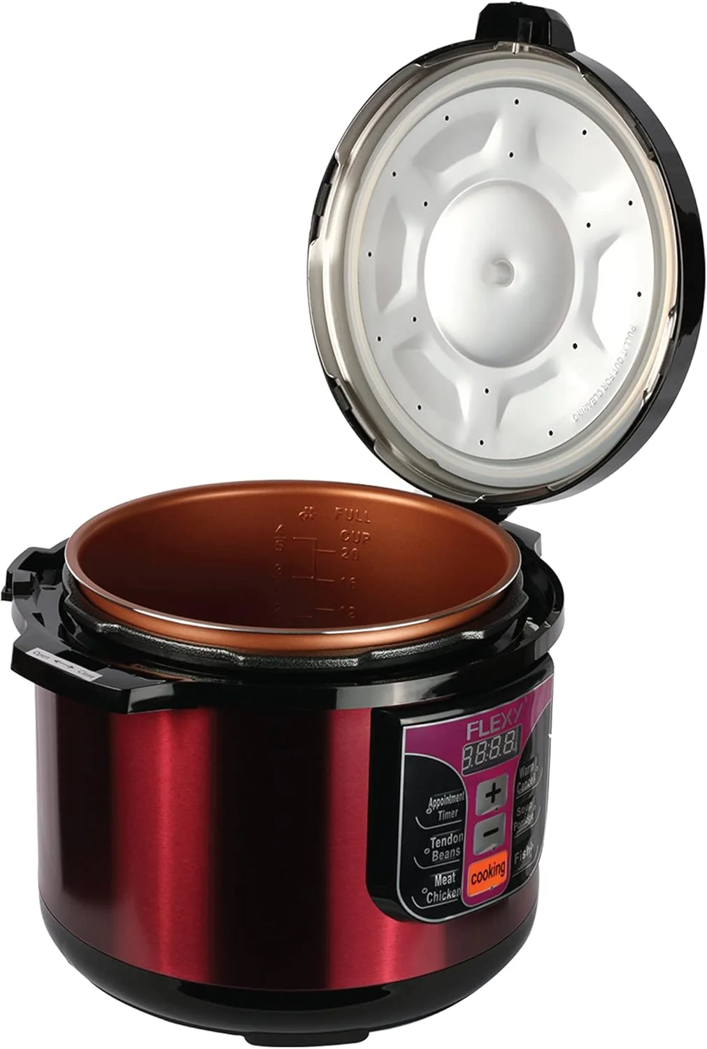 زودپز برقی FLEXY با ظرفیت 8 لیتر - 1350 وات با ویژگی های برنامه هوشمند، نمایشگر LED، چند منظوره (لوبیا، حلیم، سوپ، برنج، مرغ، گوشت و موارد دیگر)