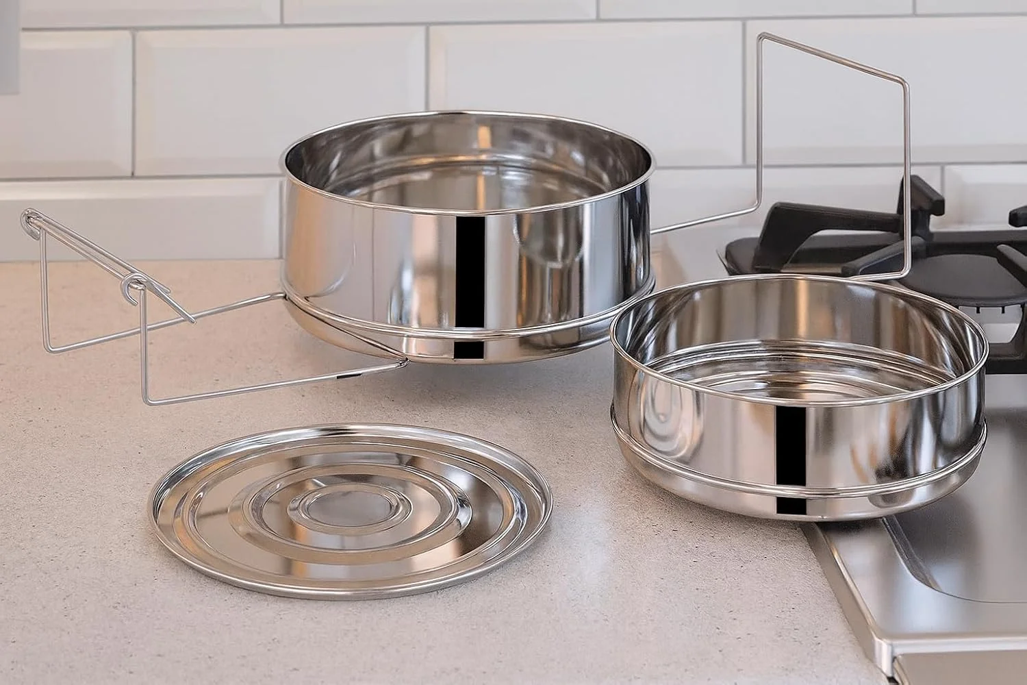 ست جداکننده پخت و پز اکسپرسو استیل ضد زنگ برای زودپز پرستیژ درب بیرونی (۵ لیتر)