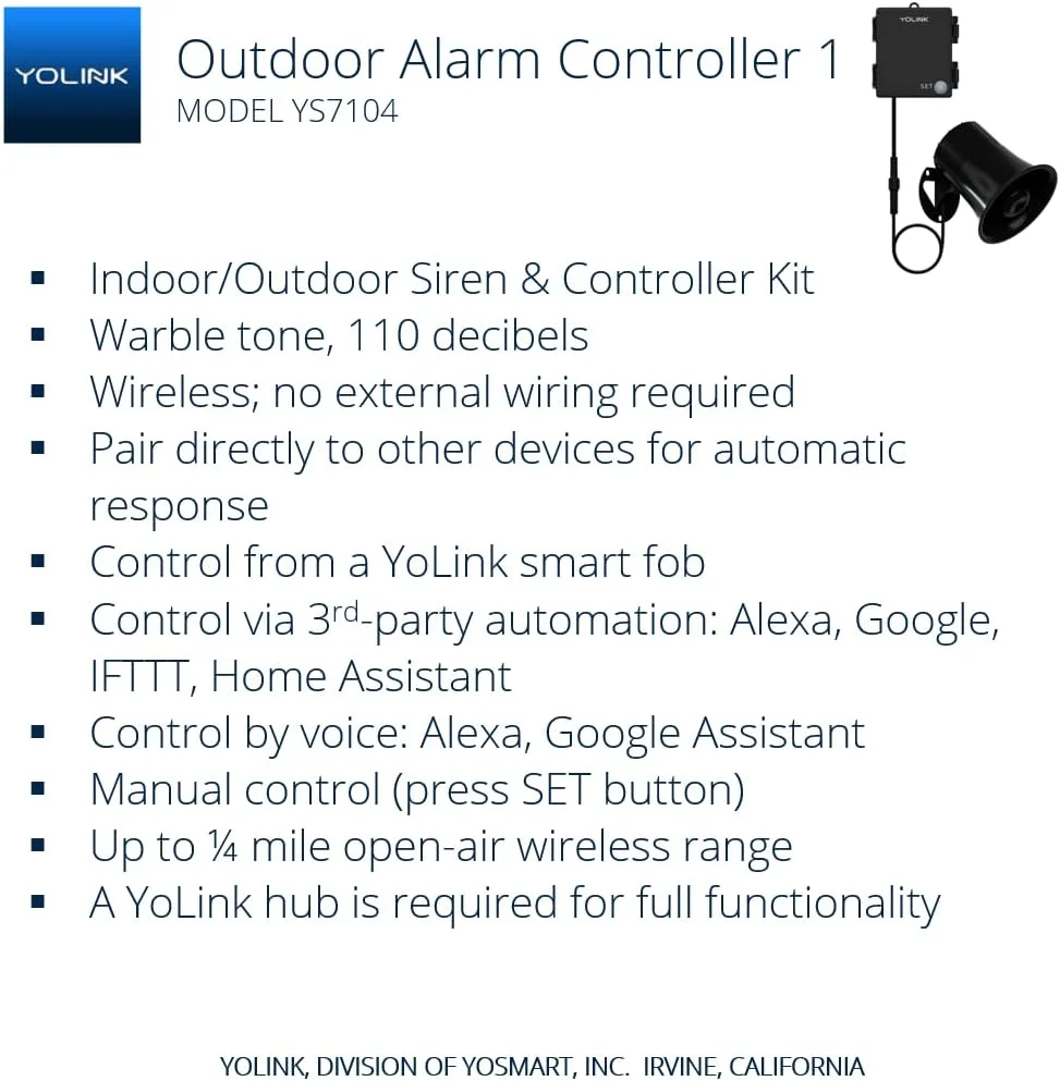 کیت آژیر امنیتی فضای باز و کنترلر آلارم هوشمند YoLink - صدای بلند 110 دسی بل، بی سیم، با باتری، برد 400 متری، برنامه Android-iOS، Alexa، Google، IFTTT، Home Assistant، نیاز به هاب! کیت آژیر امنیتی فضای باز و کنترلر آلارم هوشمند YoLink - صدای بلند 110 دسی بل، بی سیم، با باتری، برد 400 متری، برنامه Android-iOS، Alexa، Google، IFTTT، Home Assistant، نیاز به هاب!