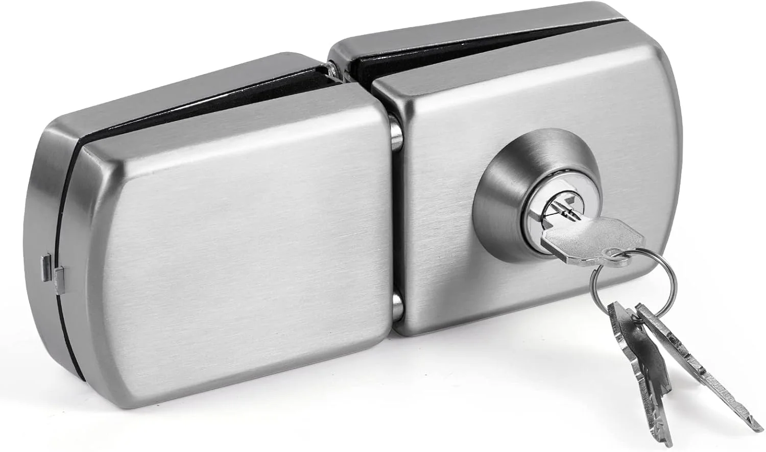 قفل درب شیشه ای ضد سرقت استیل 304 رانبو، مناسب برای درب های شیشه ای 10 تا 12 میلی متری، لولایی دو طرفه، بدون قاب، کشویی، همراه با 3 کلید (مربع)