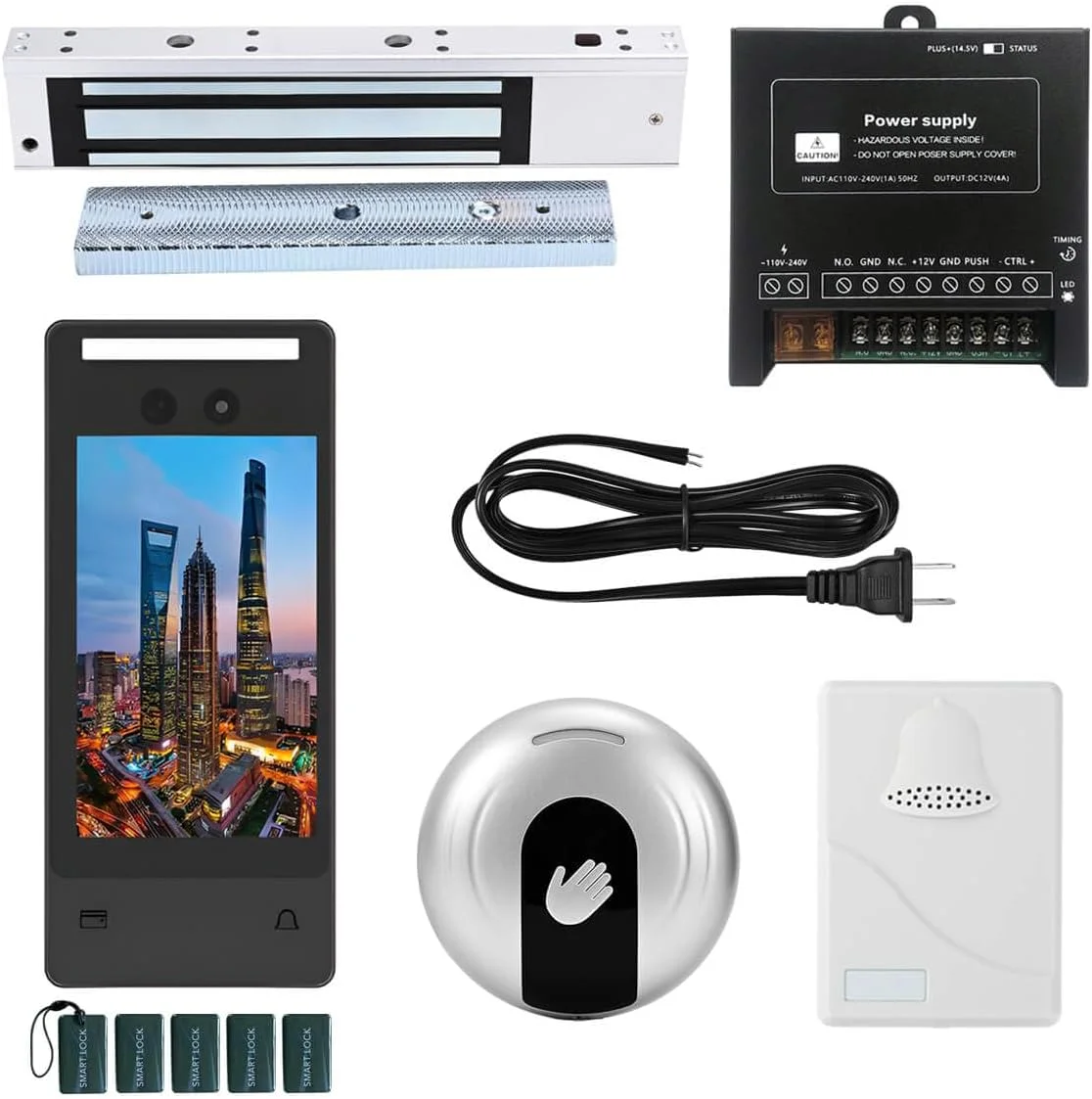 سیستم کنترل دسترسی تشخیص چهره با قفل مغناطیسی 600 پوندی، صفحه نمایش HD 5 اینچی، رگ دست، کارت IC و ورود با صفحه کلید، زنگ درب و دکمه خروج مادون قرمز برای امنیت کسب و کار خانگی