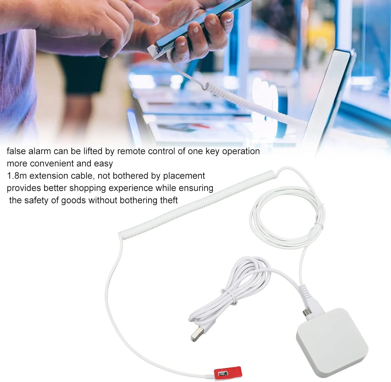 ریموت کنترل ضد سرقت برای نمایش تلفن همراه - سیستم دستگاه ضد سرقت با طراحی صدای آلارم 100dB برای مراکز خرید، نمایش تجاری محصولات الکترونیکی (سر مستطیلی)