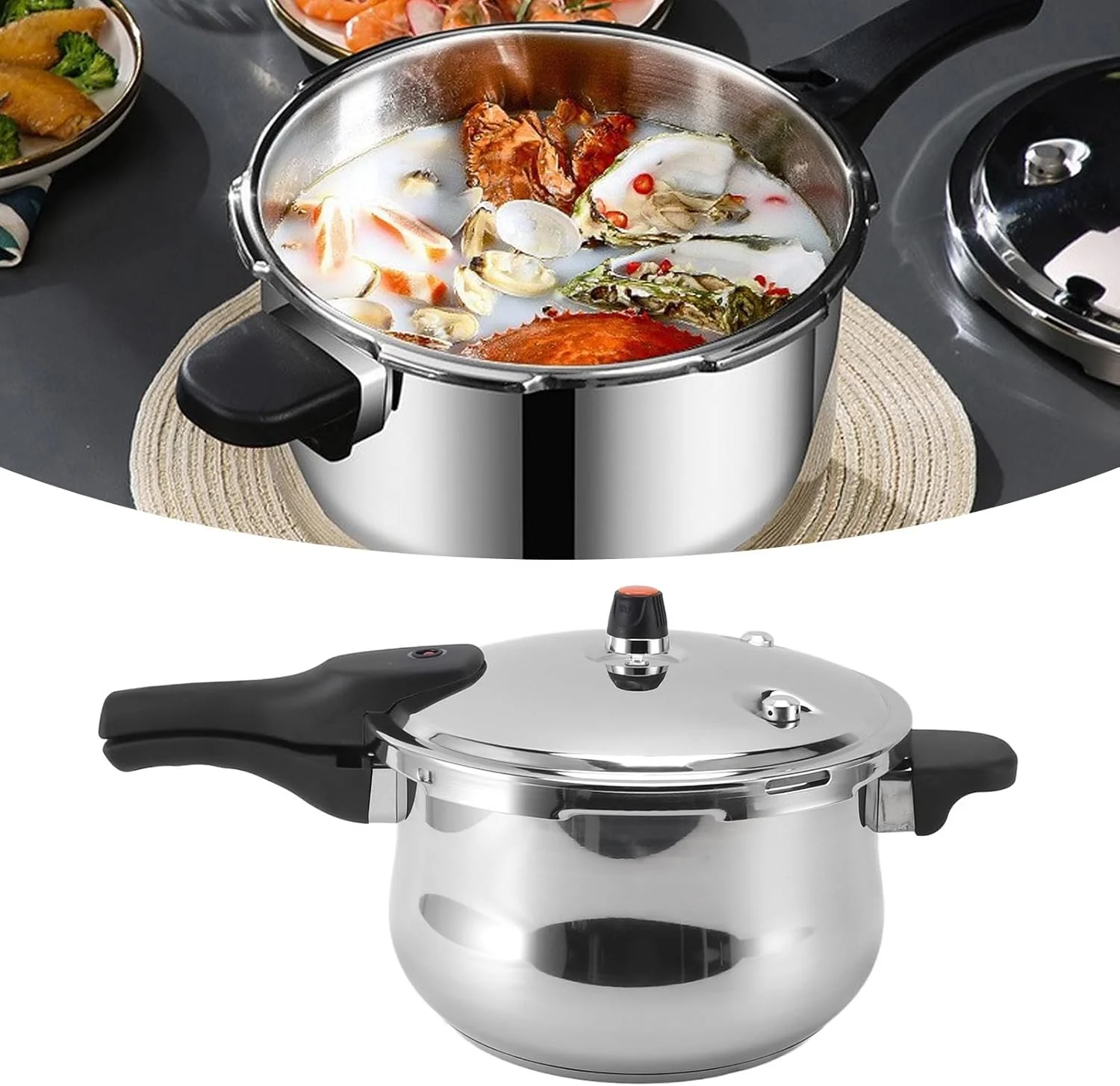 زودپز استیل ضد زنگ Depisuta، ظروف پخت و پز چند منظوره 80KPA با شیر محدود کننده فشار، پخت و پز کارآمد برای اجاق گاز القایی و اجاق گاز (26 سانتی متر)