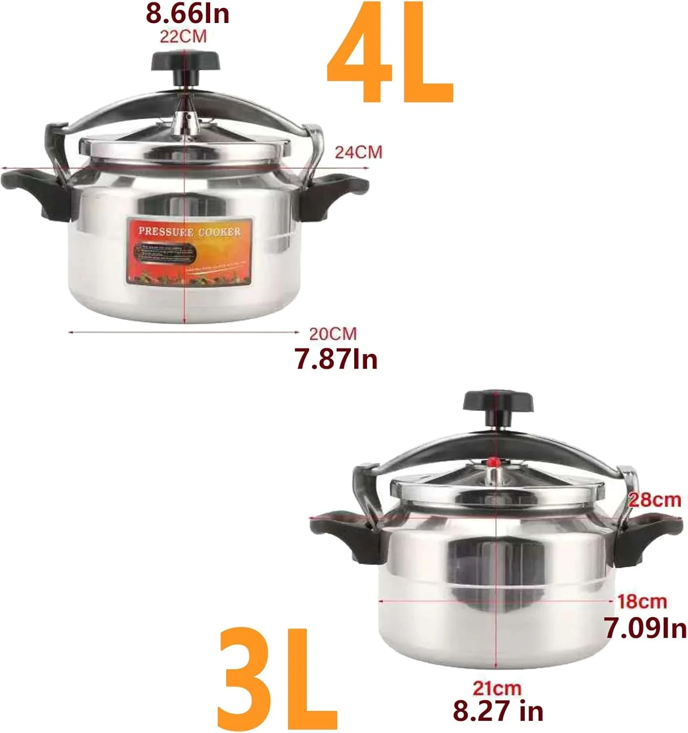 زودپز کوچک 3 لیتری/4 لیتری، قابلمه آلیاژ آلومینیوم سبک و قابل حمل، قابلمه ته صاف کوچک خانوادگی با دو دسته (3 لیتری)