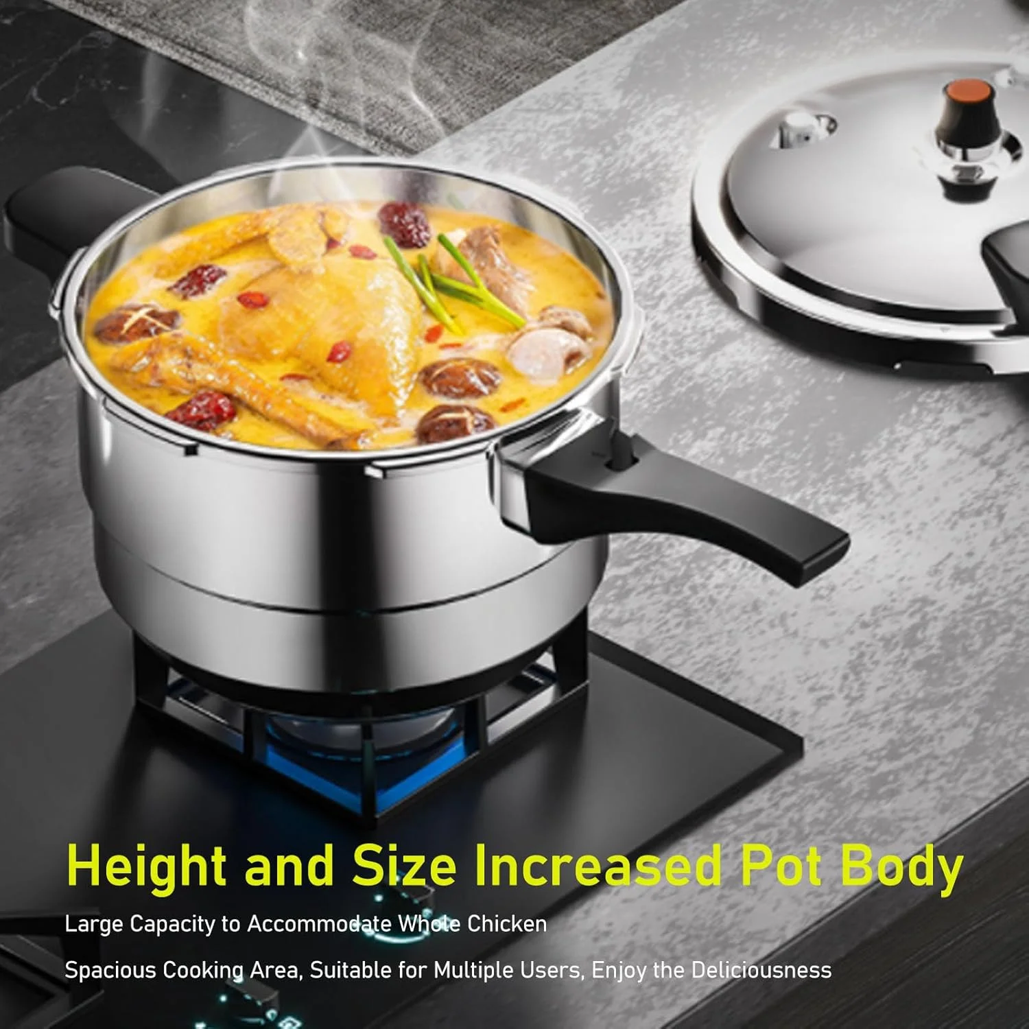 زودپز استیل ضد زنگ Zhjvihx با توری بخارپز، پخت سریع و کارآمد با فشار بالا 80 کیلو پاسکال، محافظت ایمن هوشمند، سازگار با اجاق گاز، اجاق القایی و غیره (6 لیتر) زودپز استیل ضد زنگ Zhjvihx با توری بخارپز، پخت سریع و کارآمد با فشار بالا 80 کیلو پاسکال، محافظت ایمن هوشمند، سازگار با اجاق گاز، اجاق القایی و غیره (6 لیتر)