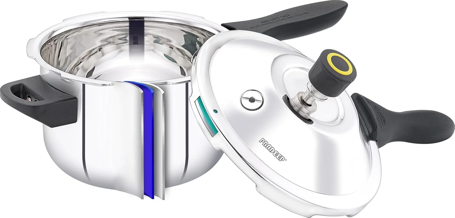 زودپز استیل ضد زنگ پرادیپ مدل IRA Trimate |کف سه لایه| پلوپز| درب بیرونی| پرداخت آینه ای| تمیز کردن آسان| سازگار با اجاق گازهای القایی، سرامیکی، برقی و گازی| دارای گواهی ISI (درب بیرونی Trimate، 2 لیتر)