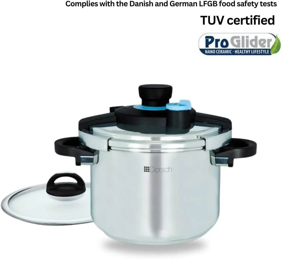 زودپز استیل 18/10 دورش مدل Danish Design GoPress - سازگار با اجاق های القایی، دسته خود قفل شونده، تخلیه خودکار فشار، سبد بخارپز چند منظوره، پخت با فشار کم و زیاد (6 لیتر) زودپز استیل 18/10 دورش مدل Danish Design GoPress - سازگار با اجاق های القایی، دسته خود قفل شونده، تخلیه خودکار فشار، سبد بخارپز چند منظوره، پخت با فشار کم و زیاد (6 لیتر)