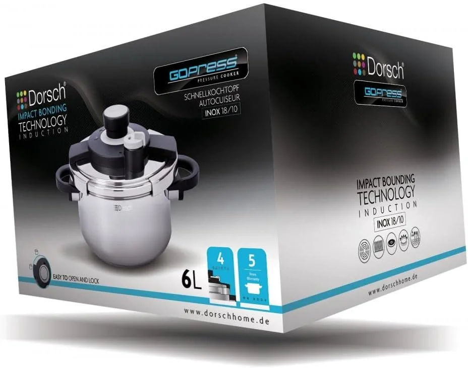 زودپز استیل 18/10 دورش مدل Danish Design GoPress - سازگار با اجاق های القایی، دسته خود قفل شونده، تخلیه خودکار فشار، سبد بخارپز چند منظوره، پخت با فشار کم و زیاد (6 لیتر) زودپز استیل 18/10 دورش مدل Danish Design GoPress - سازگار با اجاق های القایی، دسته خود قفل شونده، تخلیه خودکار فشار، سبد بخارپز چند منظوره، پخت با فشار کم و زیاد (6 لیتر)