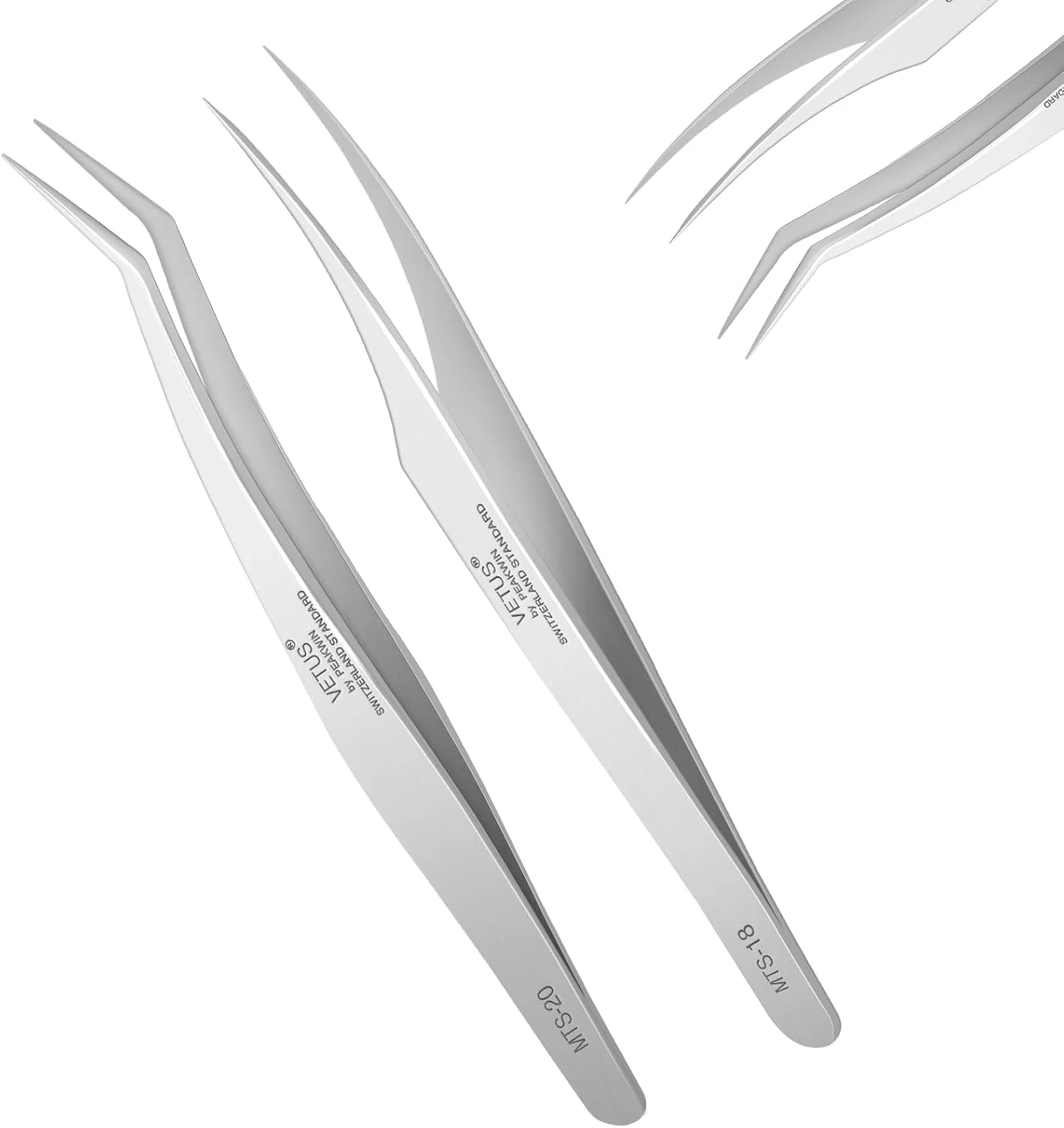 موچین اکستنشن مژه Obeyalash، مدل دلفینی، موچین مژه با انحنای 45 درجه برای جداسازی مژه، مناسب برای حجم دهی 2D-6D و مژه های مصنوعی تکی، استیل ضد زنگ VETUS، نقره ای