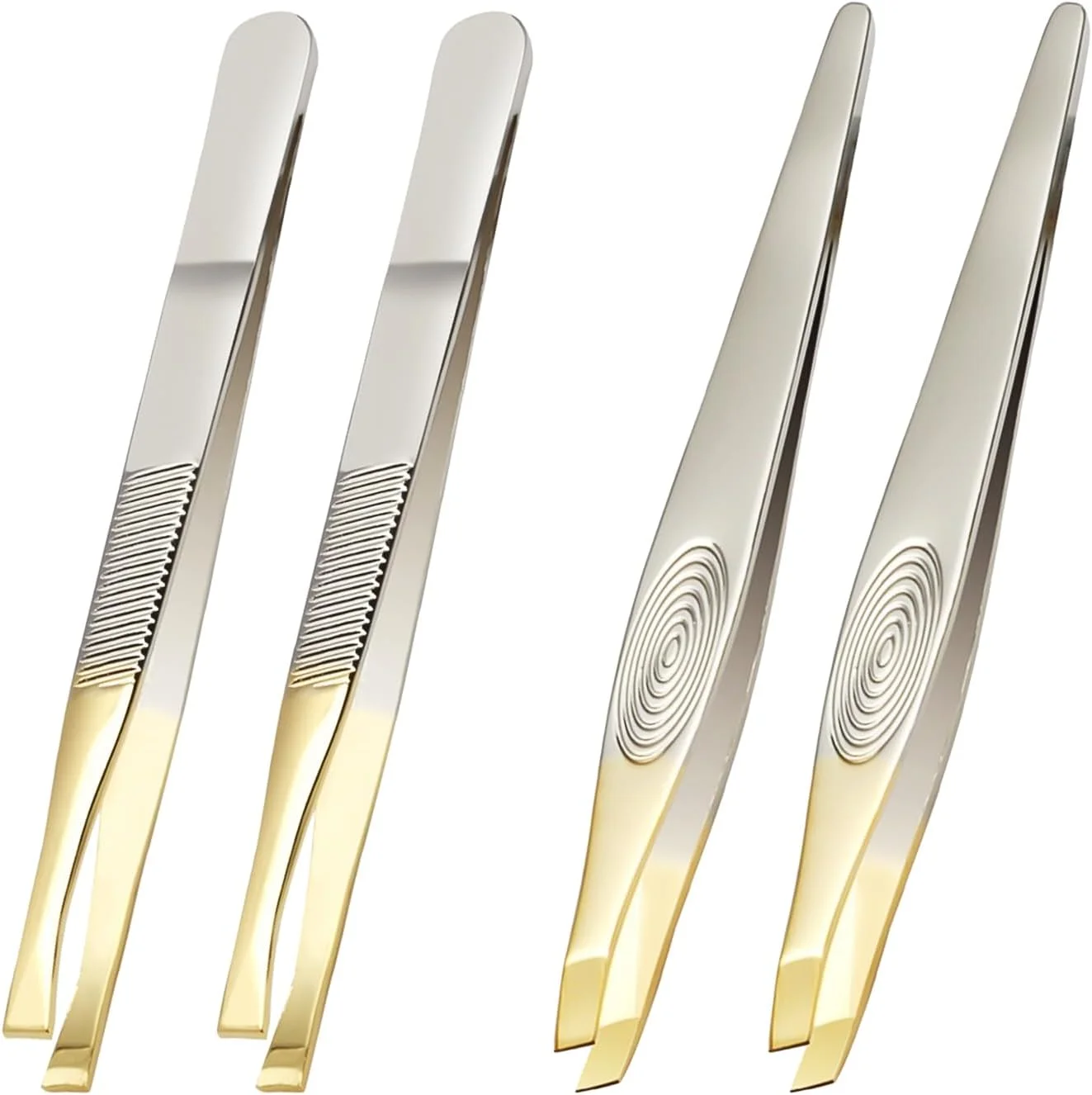 ست موچین طلایی 2 عددی، ست موچین حرفه ای، موچین نوک تیز، موچین ابرو، موچین استیل ضد زنگ، موچین حذف کننده جوش سر سیاه، موچین چند منظوره