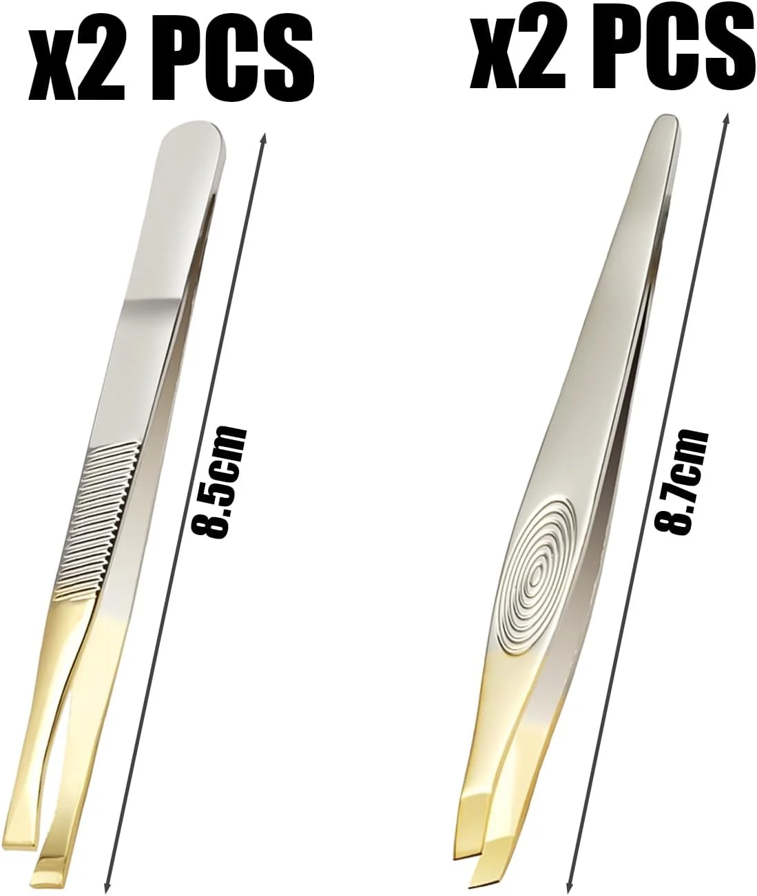 ست موچین طلایی 2 عددی، ست موچین حرفه ای، موچین نوک تیز، موچین ابرو، موچین استیل ضد زنگ، موچین حذف کننده جوش سر سیاه، موچین چند منظوره