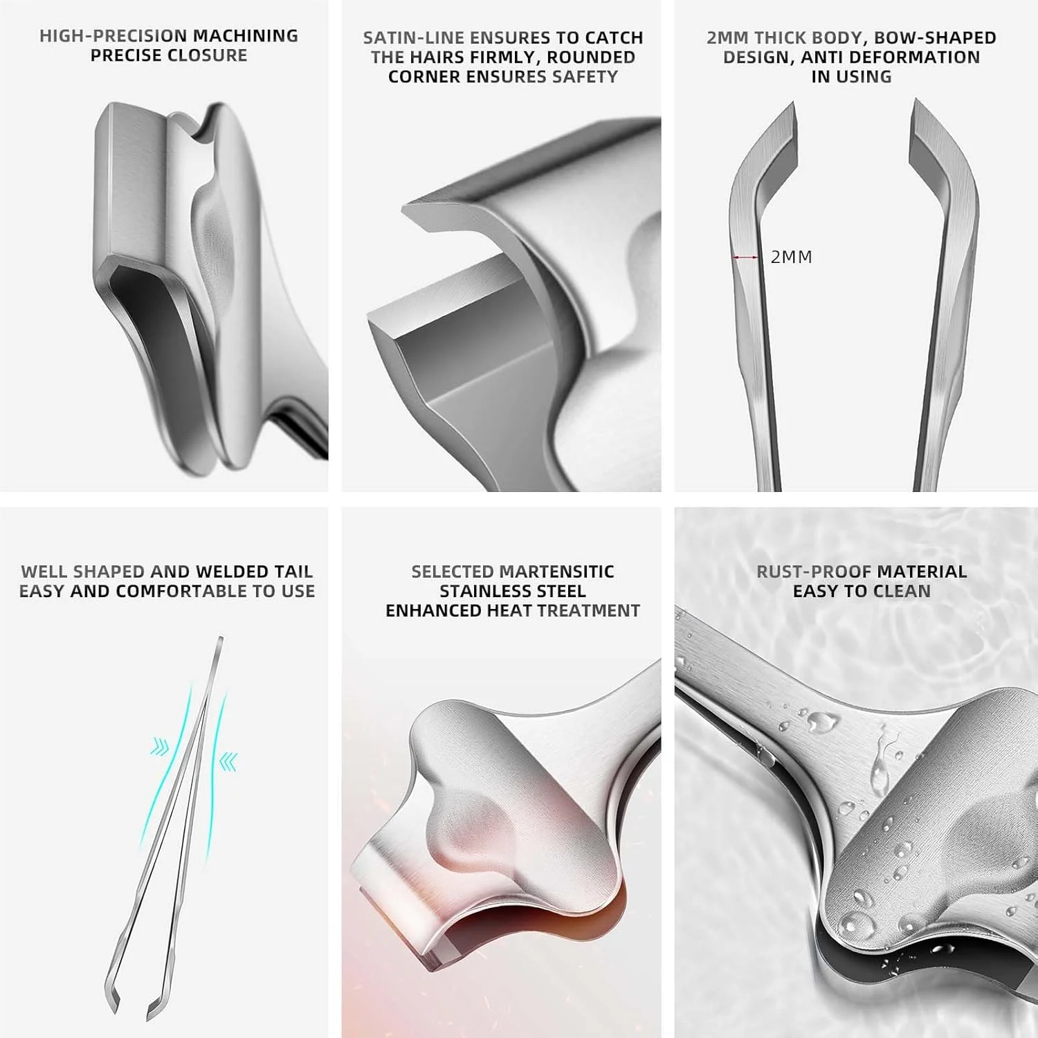 موچین ریش پروانه‌ای AUSOMTEK، موچین موکن، موچین حذف موهای ظریف، ابزار ابرو، استیل ضد زنگ، نوک پهن 20 میلی‌متری، شیار ضد لغزش، کیف چرمی PU قهوه‌ای، 1 عدد