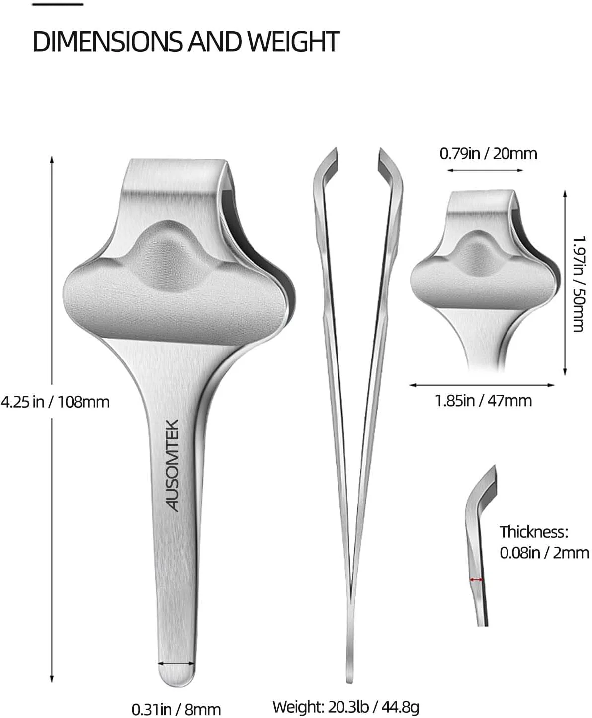 موچین ریش پروانه‌ای AUSOMTEK، موچین موکن، موچین حذف موهای ظریف، ابزار ابرو، استیل ضد زنگ، نوک پهن 20 میلی‌متری، شیار ضد لغزش، کیف چرمی PU قهوه‌ای، 1 عدد