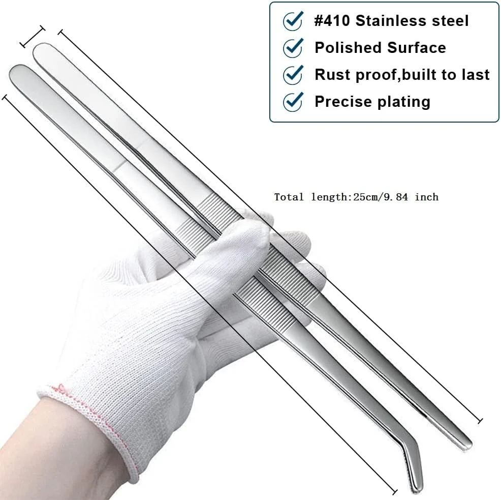 موچین های حرفه ای Rairsky، 2 موچین استیل ضد زنگ 25 سانتی متری بلند، موچین های صاف/خمیده با انتهای دندانه دار دقیق برای کارهای صنعتی و آزمایشگاهی موچین های حرفه ای Rairsky، 2 موچین استیل ضد زنگ 25 سانتی متری بلند، موچین های صاف/خمیده با انتهای دندانه دار دقیق برای کارهای صنعتی و آزمایشگاهی