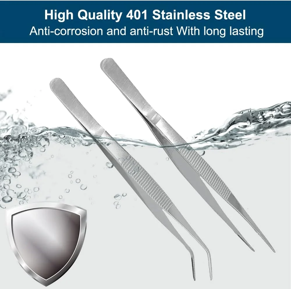 موچین های حرفه ای Rairsky، 2 موچین استیل ضد زنگ 25 سانتی متری بلند، موچین های صاف/خمیده با انتهای دندانه دار دقیق برای کارهای صنعتی و آزمایشگاهی موچین های حرفه ای Rairsky، 2 موچین استیل ضد زنگ 25 سانتی متری بلند، موچین های صاف/خمیده با انتهای دندانه دار دقیق برای کارهای صنعتی و آزمایشگاهی