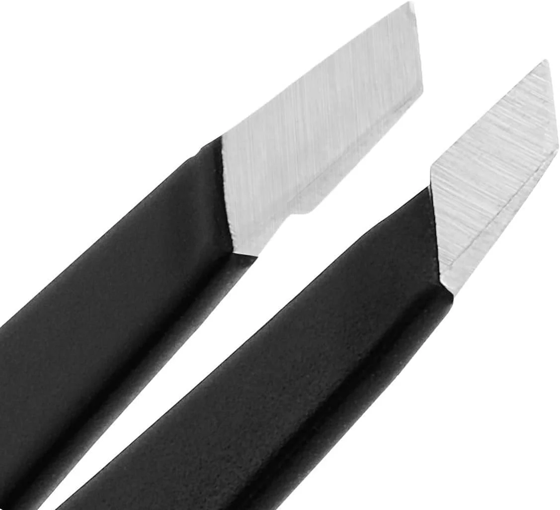 موچین آر.ای. آموراکس برای موهای صورت زنان و مردان، موچین حرفه ای استیل ضد زنگ با روکش مشکی، موچین دقیق با نوک مورب و نوک تیز برای موهای زیر پوستی