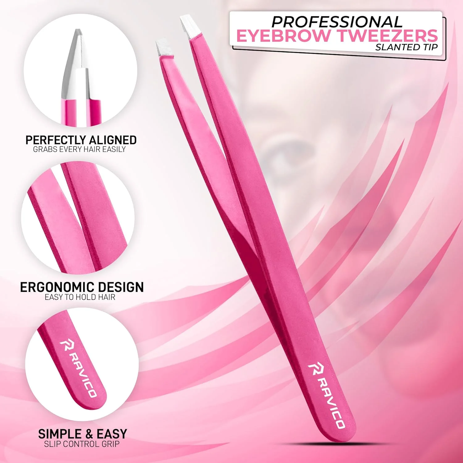 موچین حرفه ای ابرو راویکو به همراه کیف مسافرتی نفیس - موچین اریب برای زنان و مردان، نوک تیز استیل ضد زنگ برای از بین بردن موهای زیر پوستی و کندن (صورتی) موچین حرفه ای ابرو راویکو به همراه کیف مسافرتی نفیس - موچین اریب برای زنان و مردان، نوک تیز استیل ضد زنگ برای از بین بردن موهای زیر پوستی و کندن (صورتی)