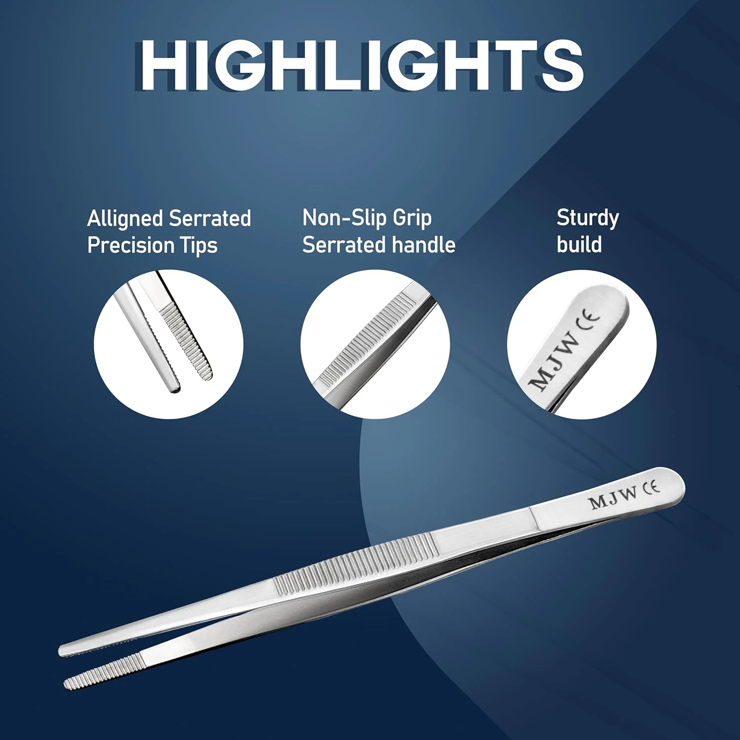 انبر آشپزی MJW – انبر آشپزخانه 14 سانتی متری استیل ضد زنگ مستقیم و صاف برای سرآشپزها، انبر غذا با نوک دندانه دار برای تزئین بشقاب ها، پخت و پز و گریل