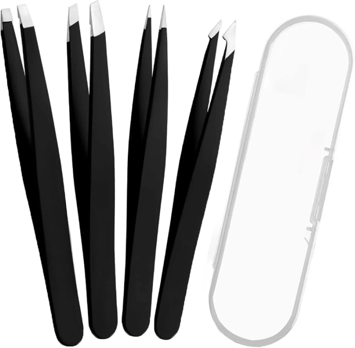 4Pcs Professional Tweezers for Facial Hair, Stainless Steel Precision Tweezers and Pointed Tip Hair Tweezers Set for Ingrown Hair, Black Color Coated Eyebrow Tweezers for Women & Men 4Pcs Professional Tweezers for Facial Hair, Stainless Steel Precision Tweezers and Pointed Tip Hair Tweezers Set for Ingrown Hair, Black Color Coated Eyebrow Tweezers for Women & Men