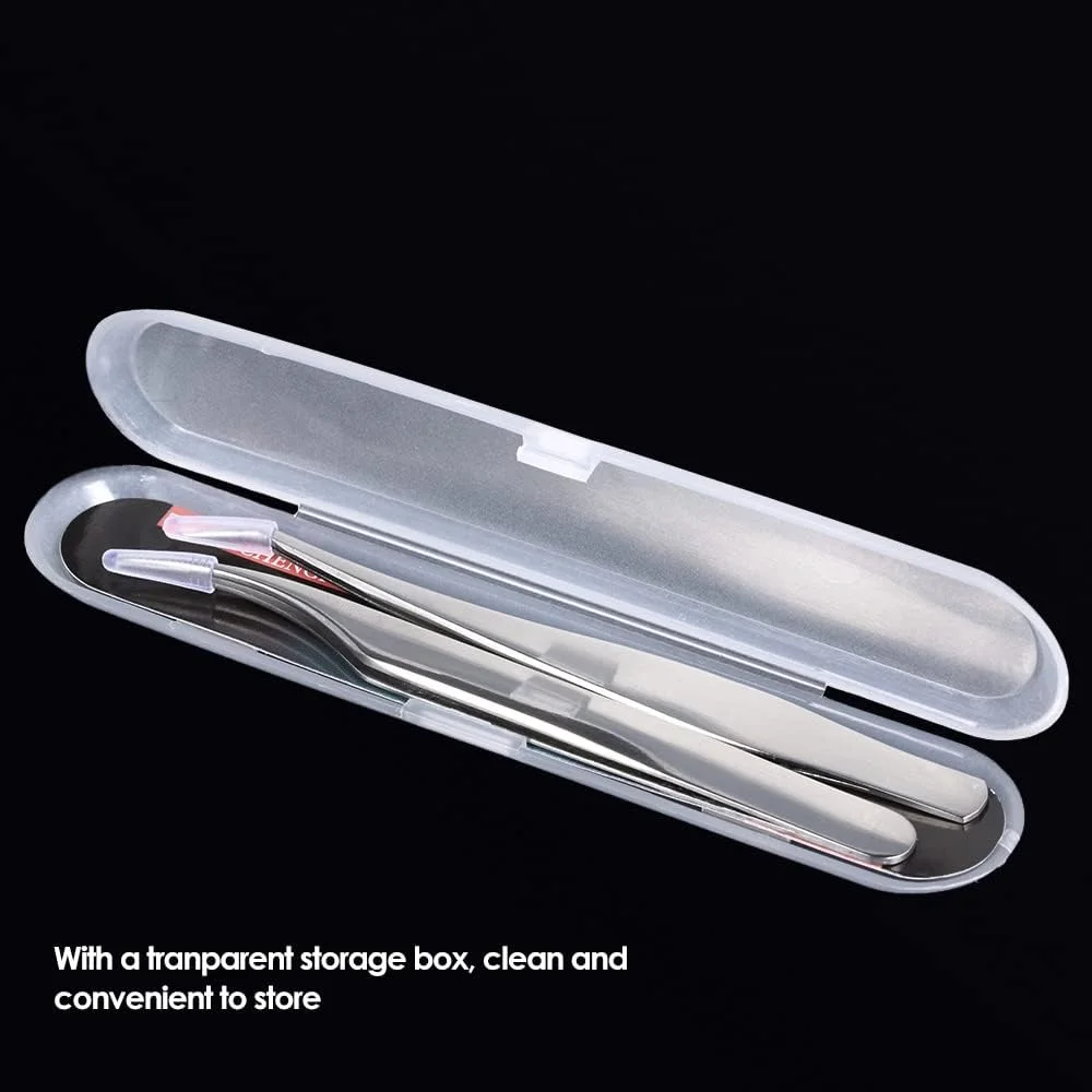 Pepisky 2Pc Stainless Steel Eyelash Extension Tweezers Straight Curved Tip Eyelash Tweezers for Eyelash Extension Applications With Storage Box Pepisky 2Pc Stainless Steel Eyelash Extension Tweezers Straight Curved Tip Eyelash Tweezers for Eyelash Extension Applications With Storage Box