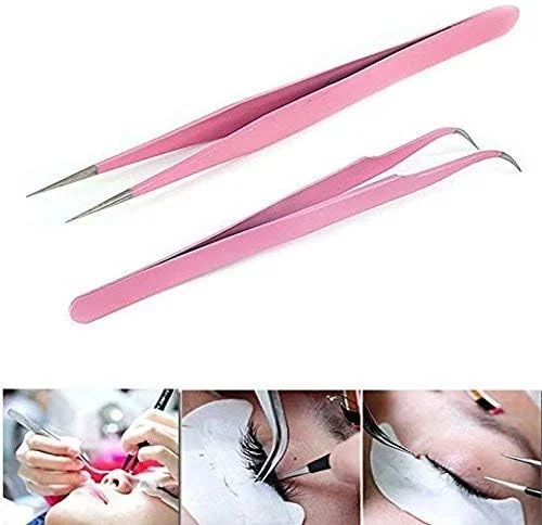 انبر موچین استیل ضد زنگ صورتی Onwon، 2 عددی، برای اکستنشن مژه، موچین نوک صاف و خمیده، ابزار کاربرد مژه مصنوعی انبر موچین استیل ضد زنگ صورتی Onwon، 2 عددی، برای اکستنشن مژه، موچین نوک صاف و خمیده، ابزار کاربرد مژه مصنوعی