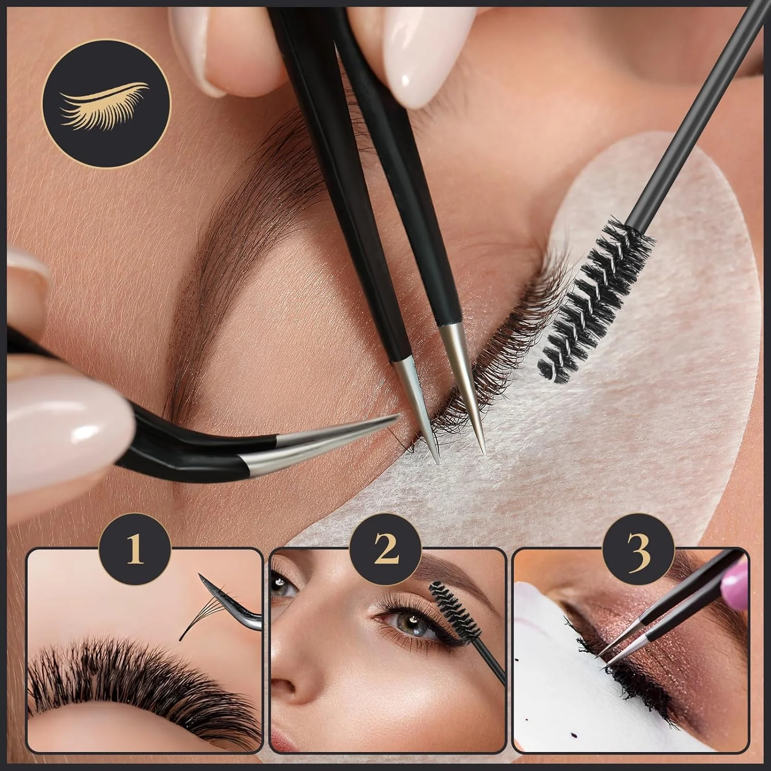 ست موچین اکستنشن مژه استیل ضد زنگ KLDKUST (نوک صاف و خمیده) و برس مژه (4 عدد، مشکی) برای استفاده در اکستنشن مژه ست موچین اکستنشن مژه استیل ضد زنگ KLDKUST (نوک صاف و خمیده) و برس مژه (4 عدد، مشکی) برای استفاده در اکستنشن مژه