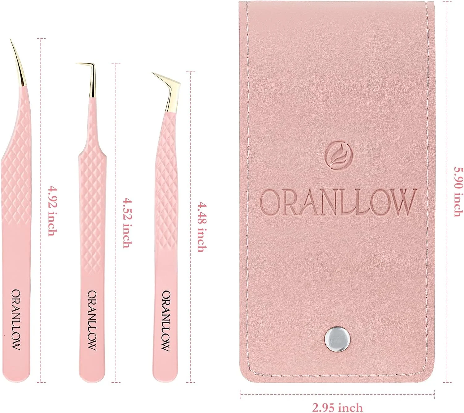 ست موچین اکستنشن مژه اورانلو - 3 موچین نوک فیبری دقیق با دسته الماسی، مناسب برای اکستنشن والیوم، مدل L و 90 درجه، مناسب برای مژه های کلاسیک و فن های از پیش ساخته شده (3 عدد)