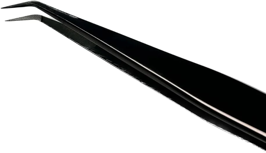 Fiber Tip Eyelash Tweezers Professional Stainless Steel Tweezers Lash Extension Isolation Volume Classic Lashes Curved Straight Tweezer with Measurements - Black (45 Angle) Fiber Tip Eyelash Tweezers Professional Stainless Steel Tweezers Lash Extension Isolation Volume Classic Lashes Curved Straight Tweezer with Measurements - Black (45 Angle)