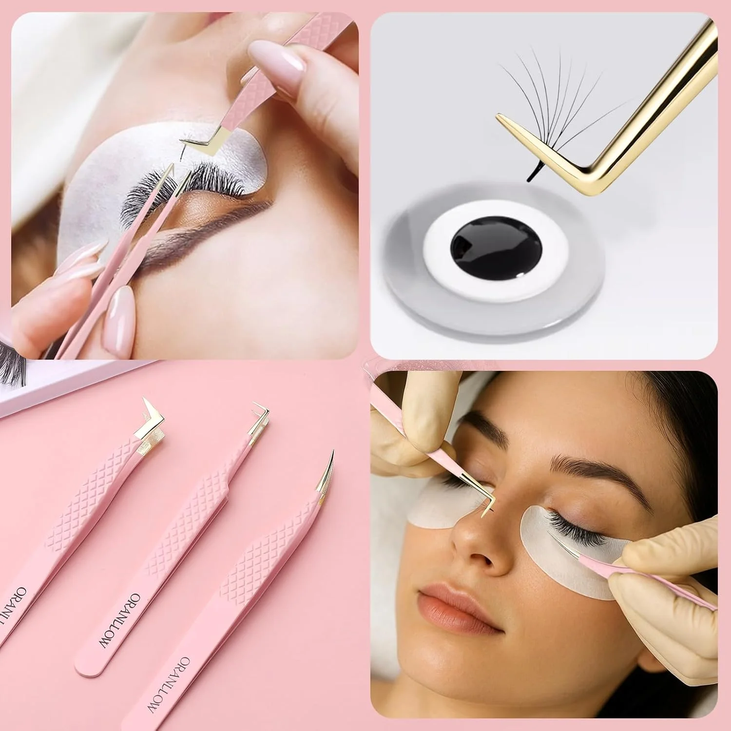 ست موچین اکستنشن مژه اورانلو - 3 موچین نوک فیبری دقیق با دسته الماسی، برای اکستنشن مژه والیوم، مدل L و 90 درجه، مناسب برای مژههای کلاسیک و فنسازی (3 عدد) ست موچین اکستنشن مژه اورانلو - 3 موچین نوک فیبری دقیق با دسته الماسی، برای اکستنشن مژه والیوم، مدل L و 90 درجه، مناسب برای مژههای کلاسیک و فنسازی (3 عدد)