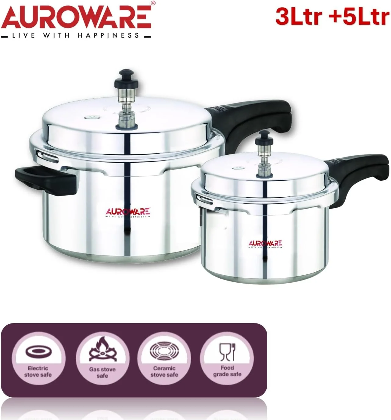 زودپز آلومینیومی Auroware با ظرفیت 5 + 3 لیتر، دسته قوی و مقاوم، مناسب برای پخت مرغ، برنج، گوشت گاو و غیره زودپز آلومینیومی Auroware با ظرفیت 5 + 3 لیتر، دسته قوی و مقاوم، مناسب برای پخت مرغ، برنج، گوشت گاو و غیره