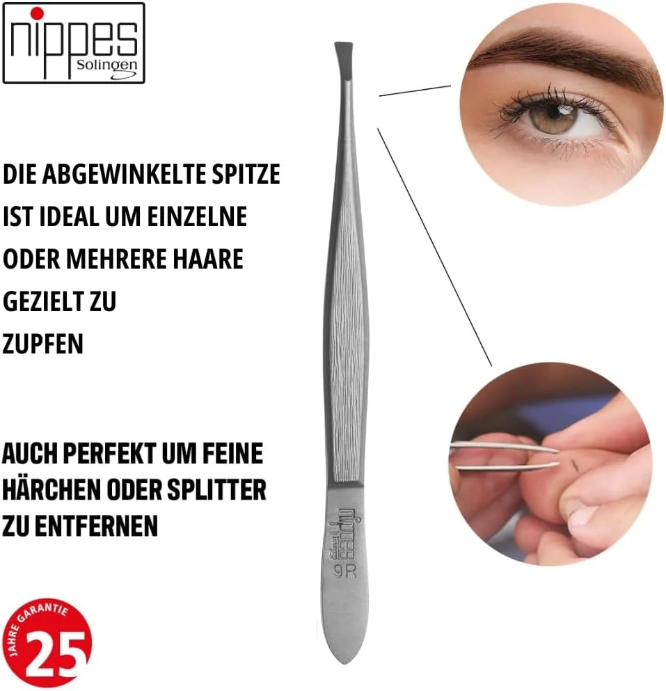 موچین نیپِس زولینگن مدل 9SR (طرح نوک ممکن است متفاوت باشد) استیل ضد زنگ طول 9 سانتی متر، موچین نوک برای برداشتن دقیق مو، نقره ای، 1 عدد (بسته 1 عددی)